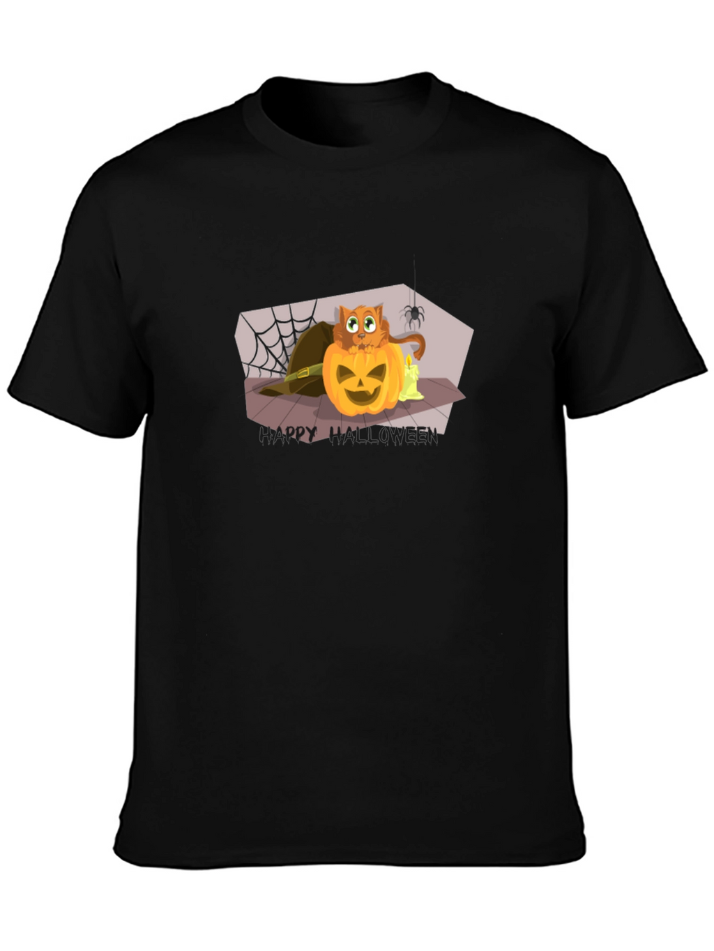 Halloween Cat Pumpkin Black T-Shirt