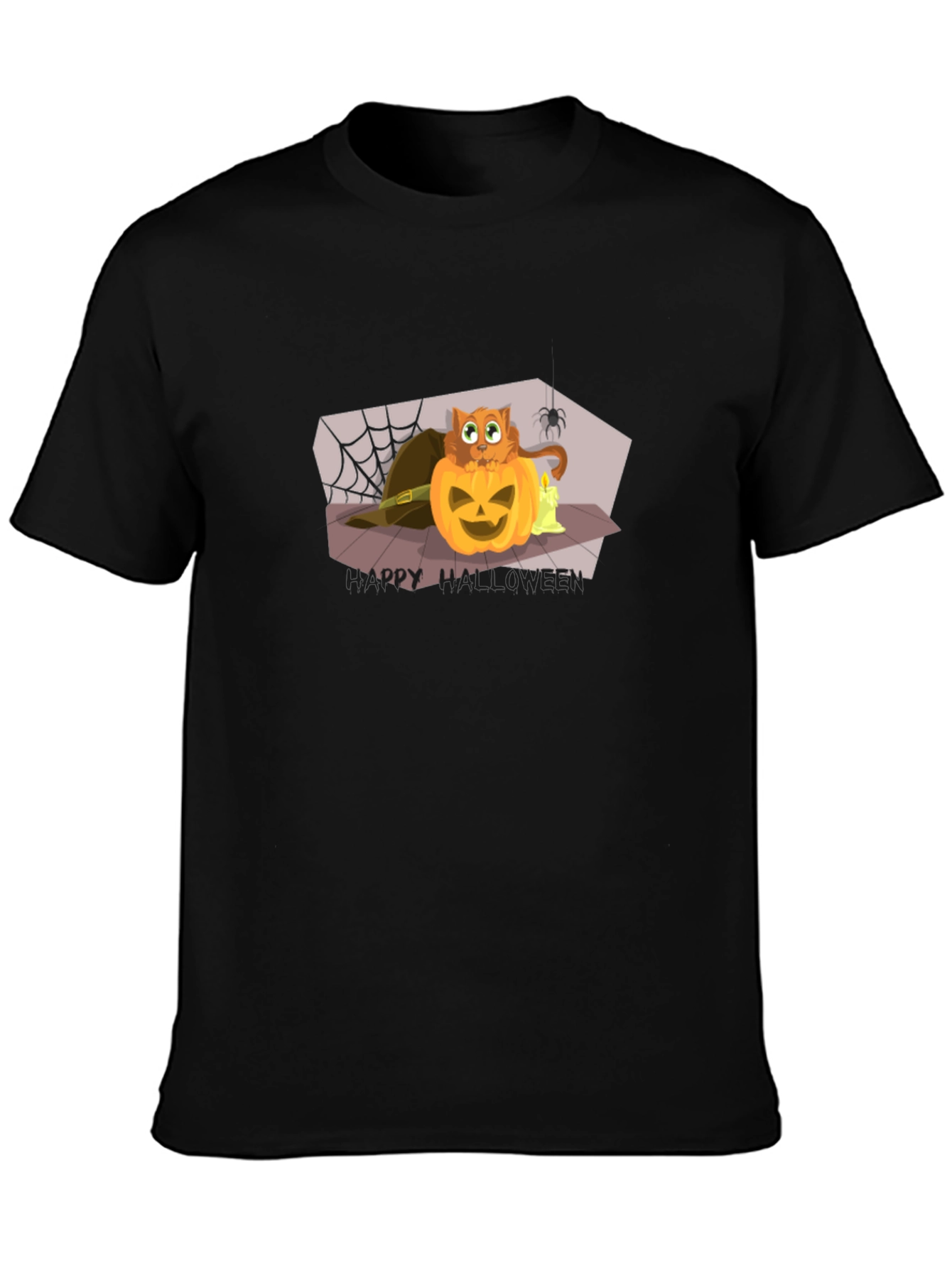 Halloween Cat Pumpkin Black T-Shirt