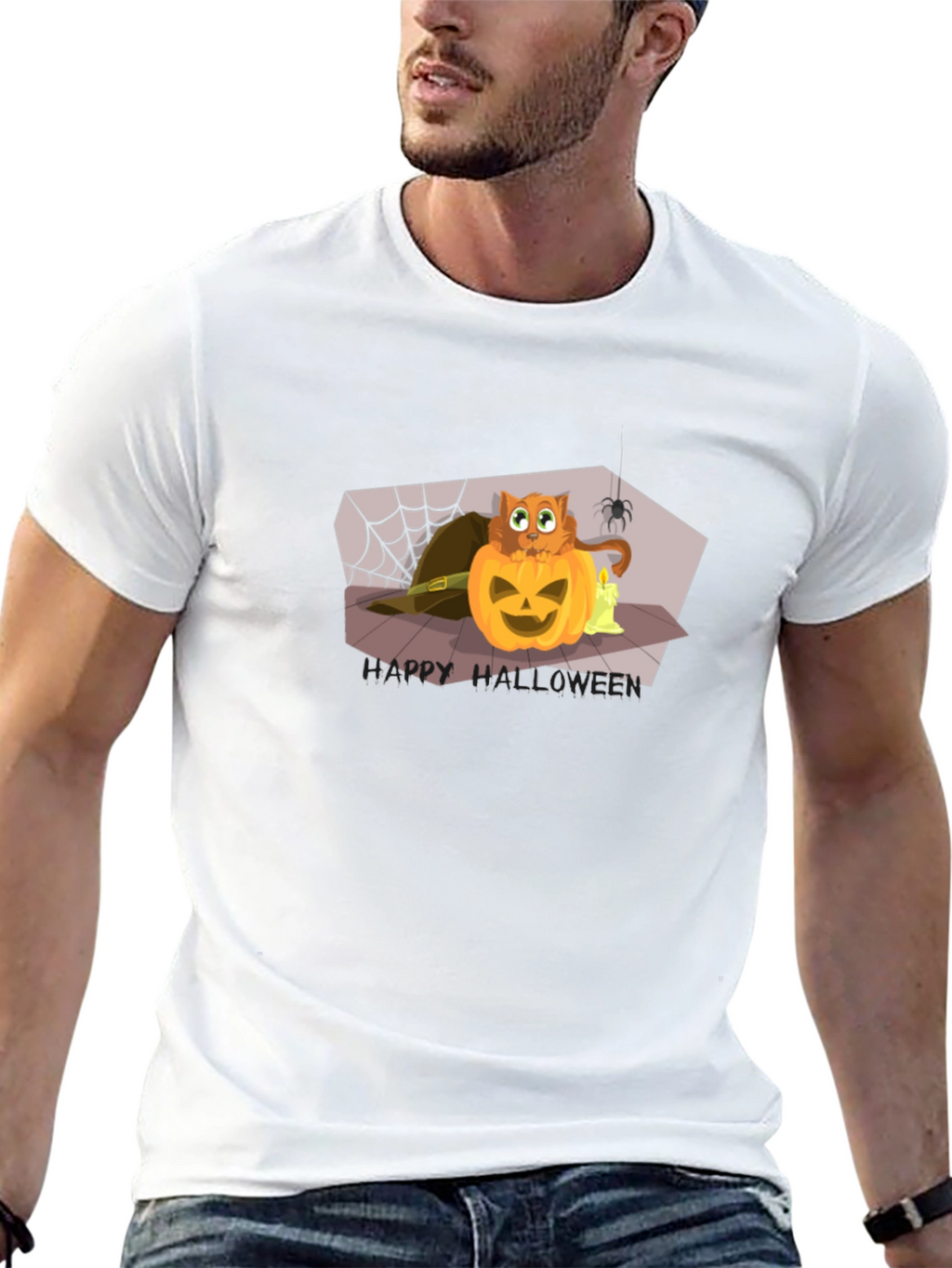 Halloween Cat Pumpkin Black T-Shirt