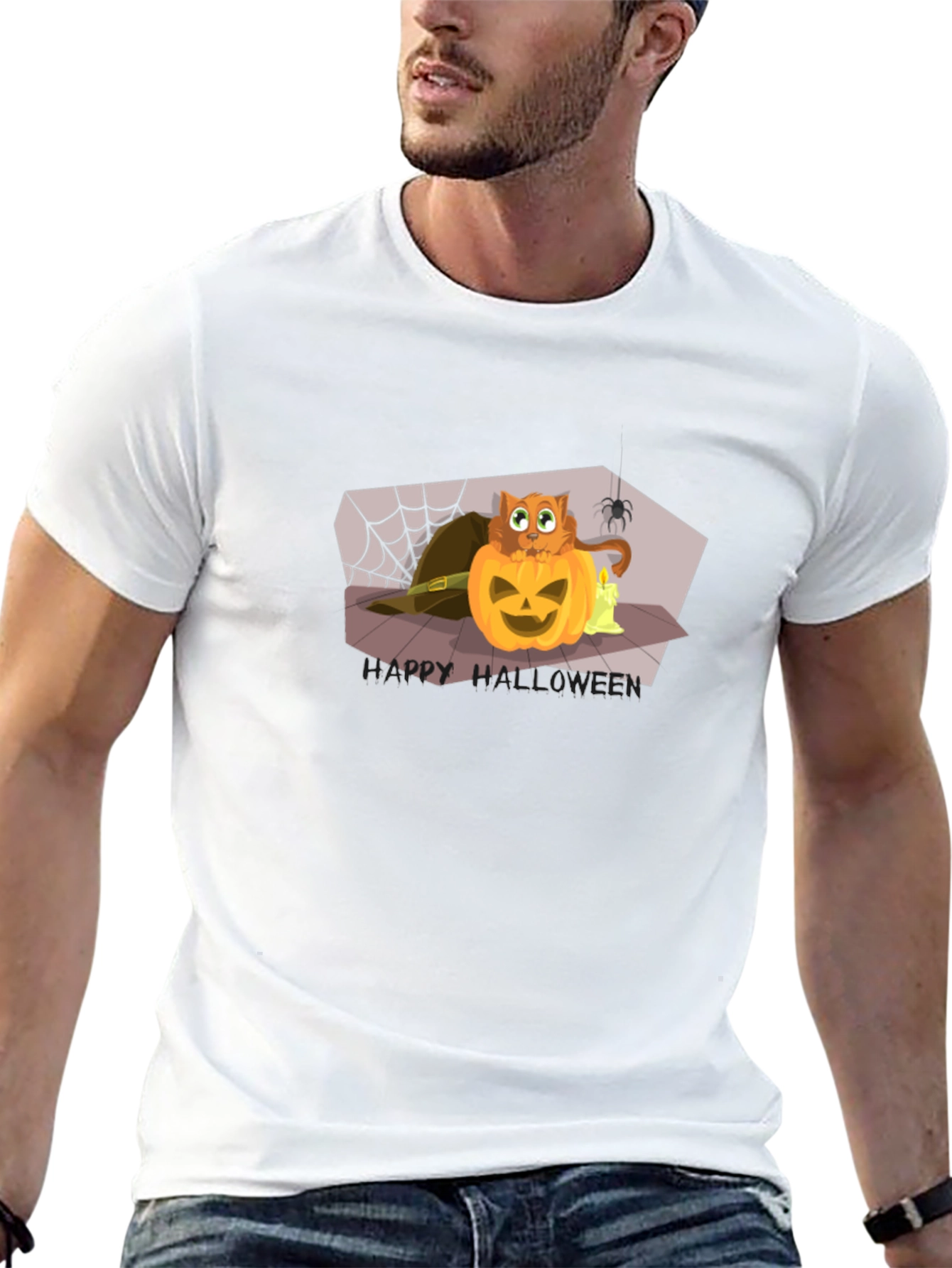 Halloween Cat Pumpkin Black T-Shirt