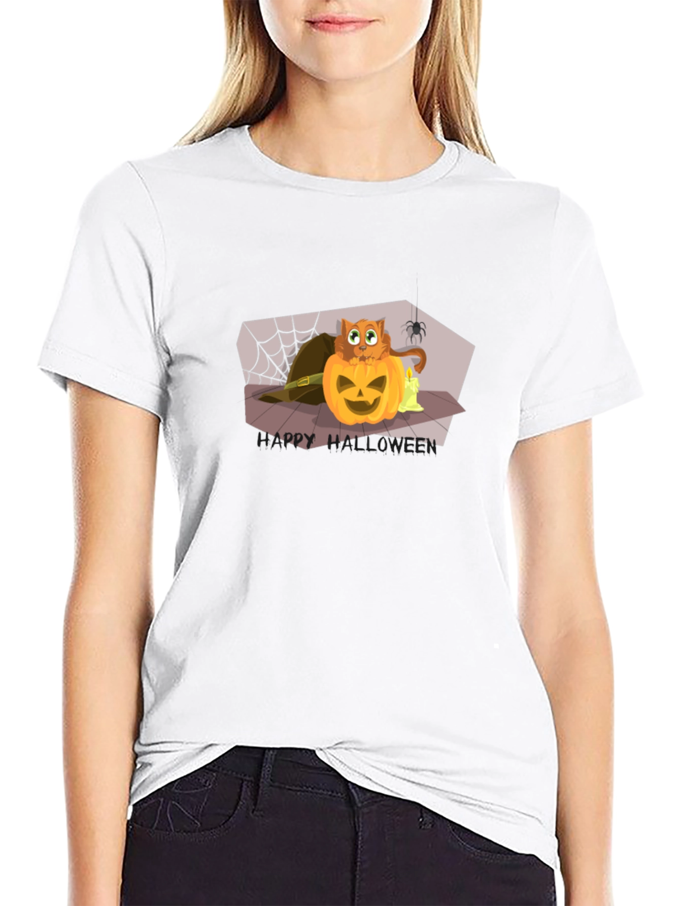 Halloween Cat Pumpkin Black T-Shirt