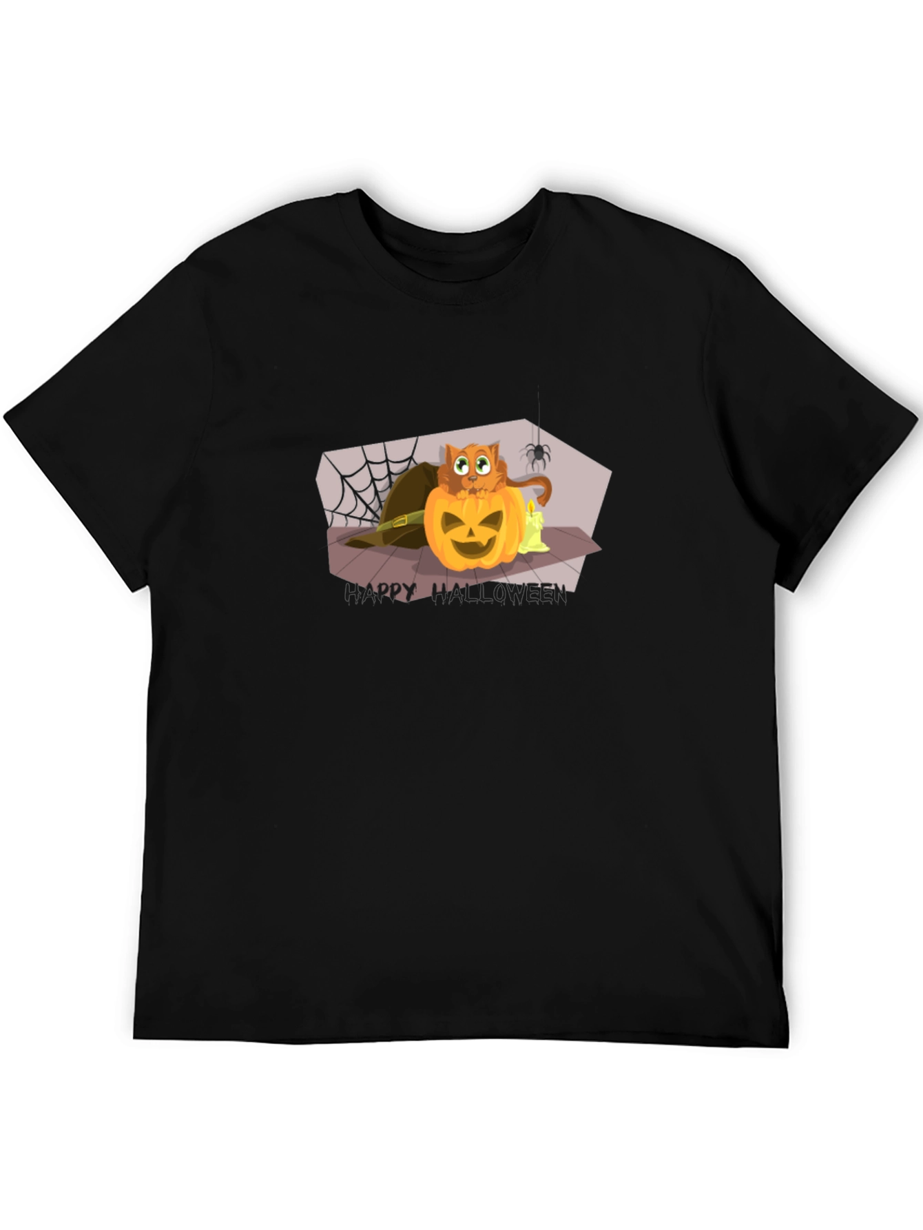 Halloween Cat Pumpkin Black T-Shirt