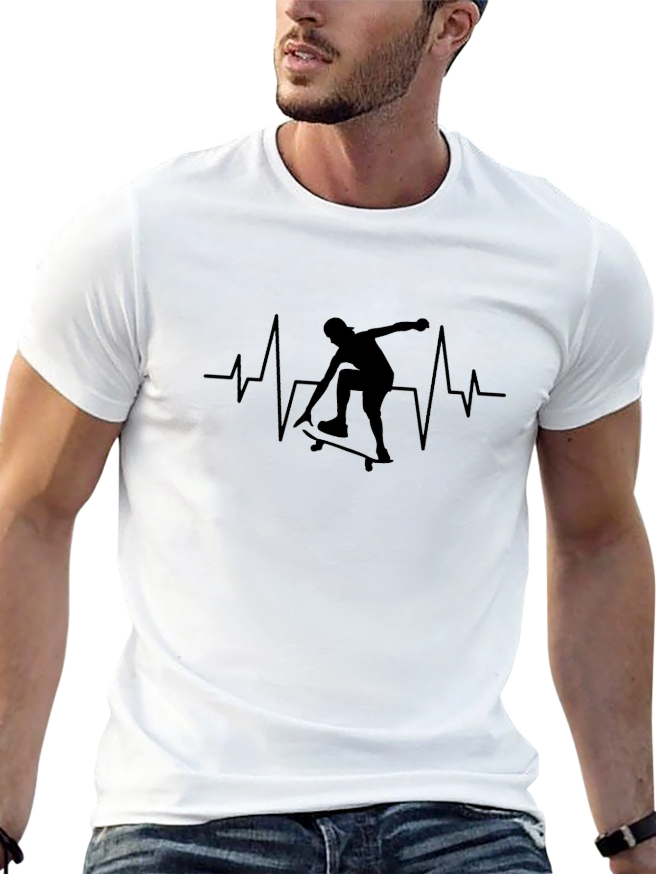 Skateboard Heartbeat T-Shirt - Black Graphic Tee