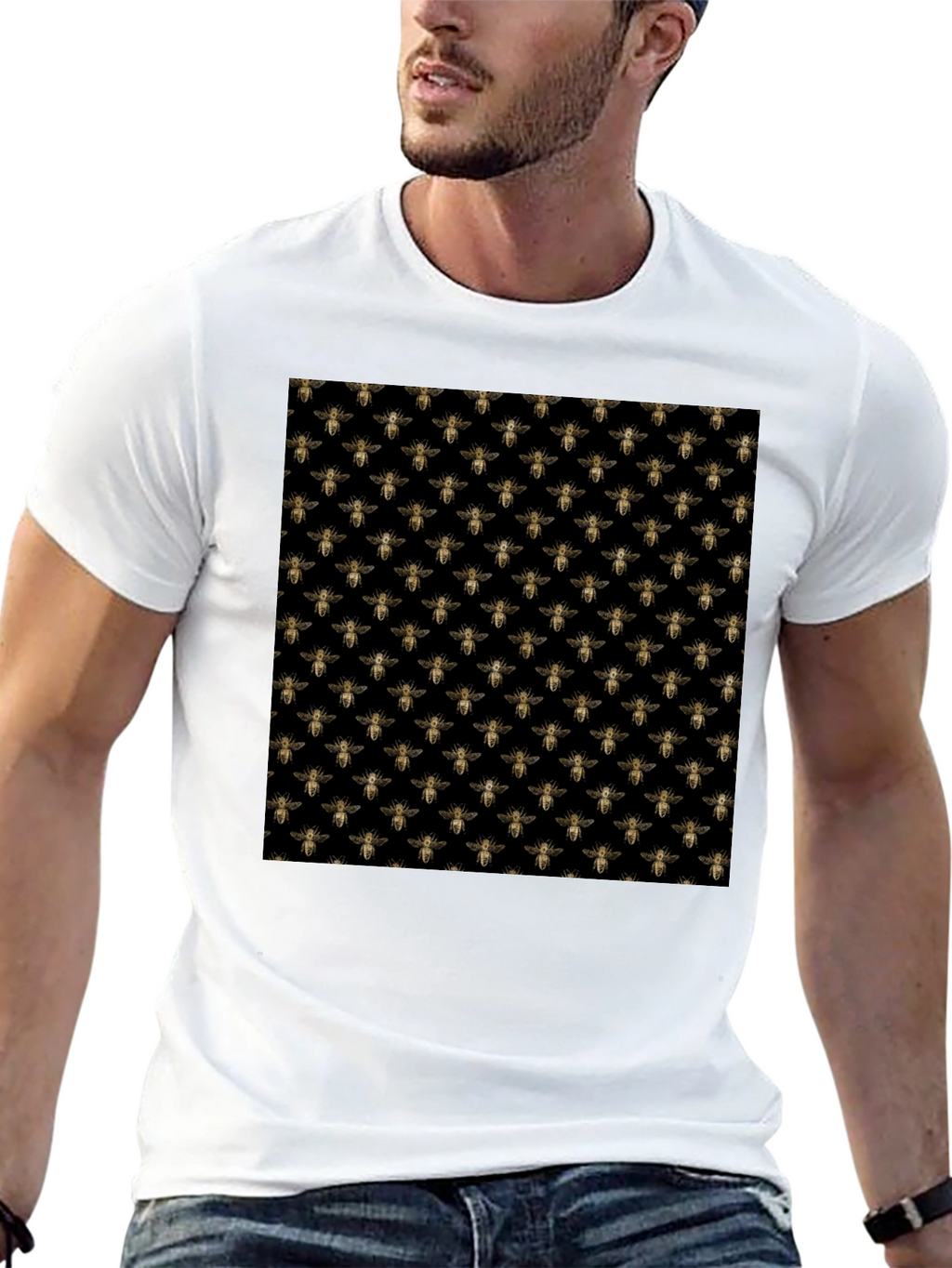 Bee Pattern Black T-Shirt