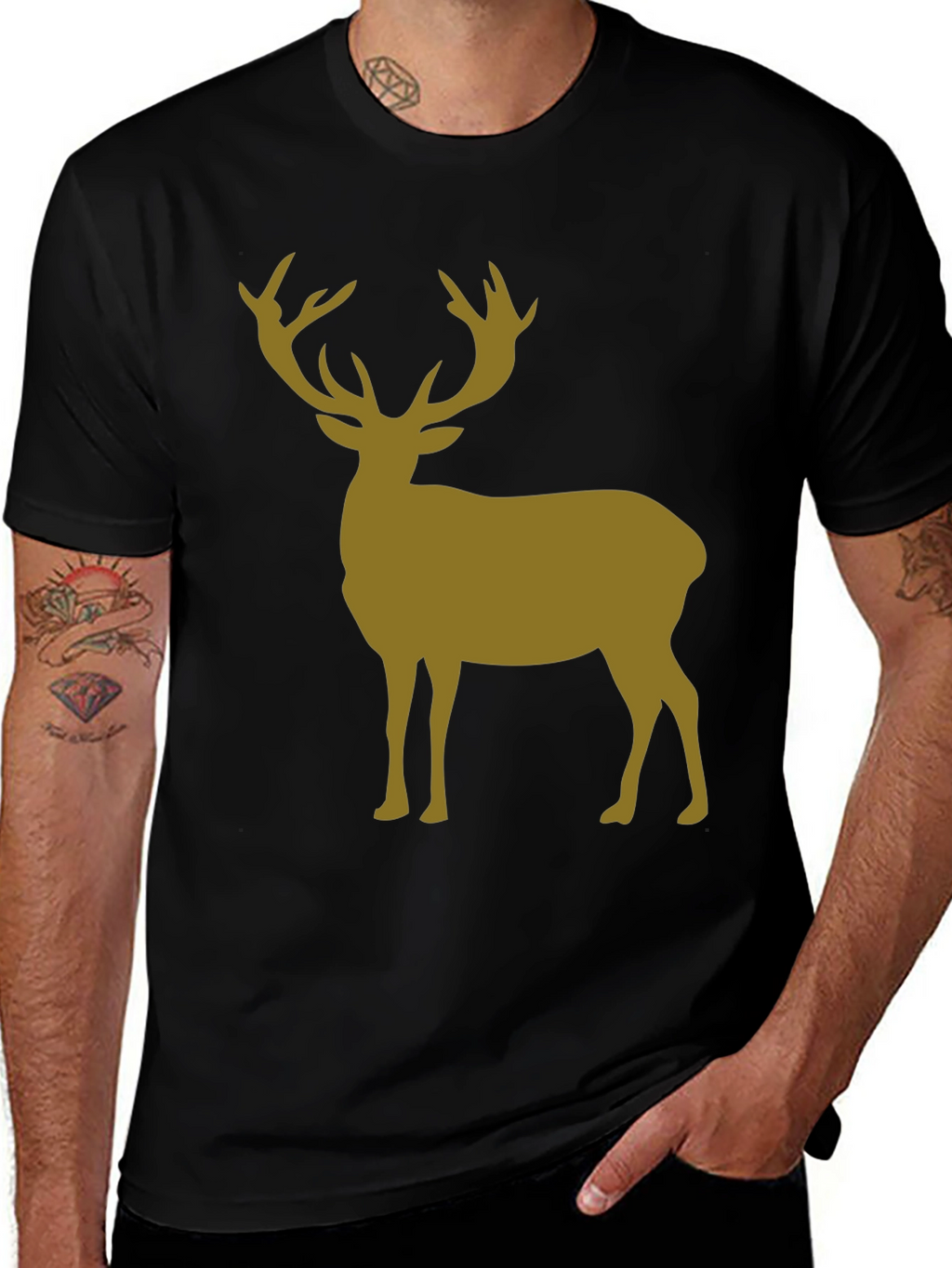 Deer Silhouette Graphic Tee - Black