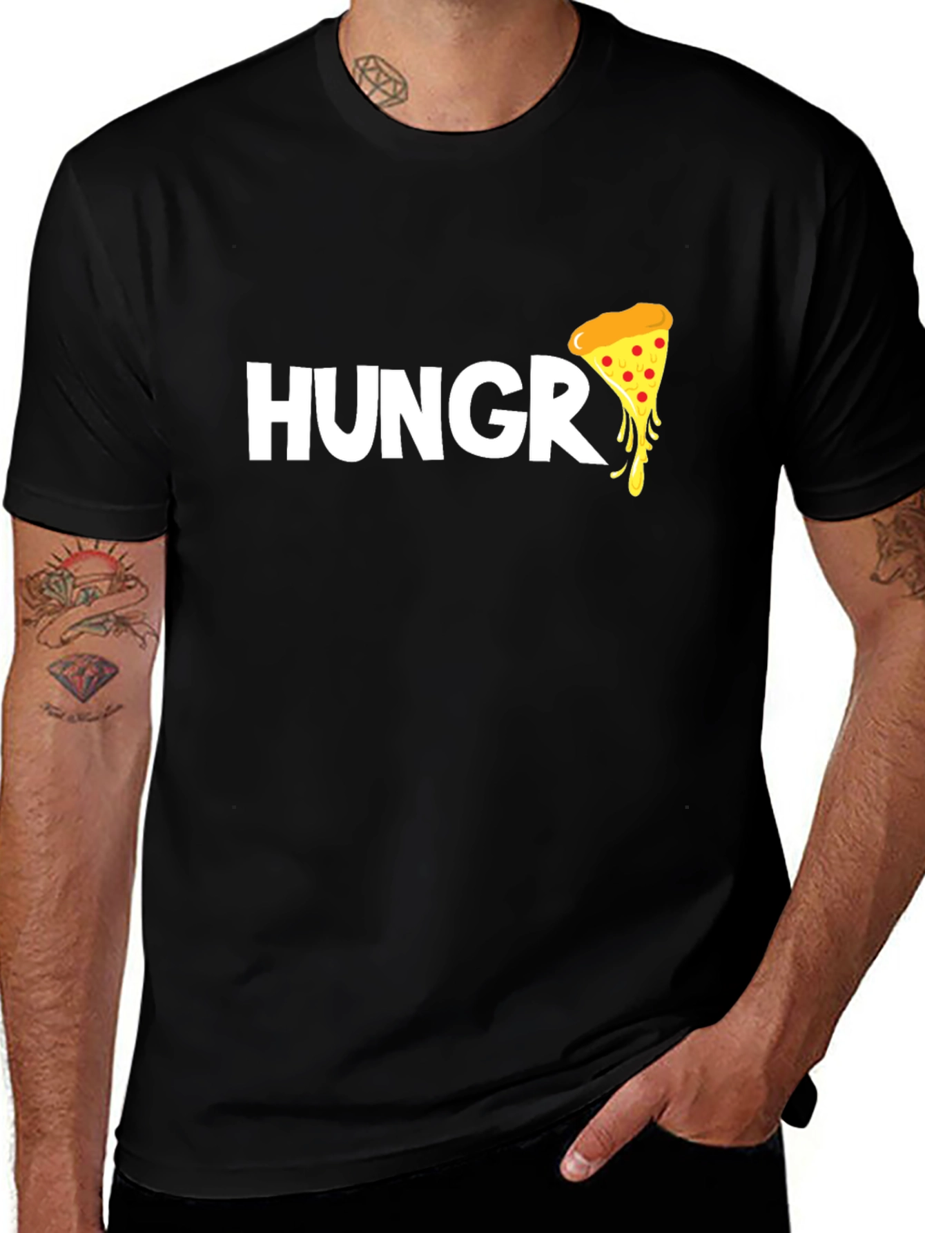 Hungry for Pizza T-Shirt - Black Cotton Tee