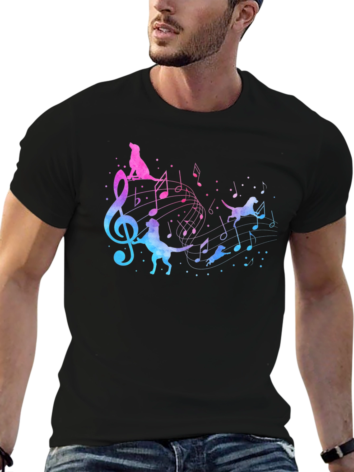 Musical Dog T-Shirt - Mens Black Tee