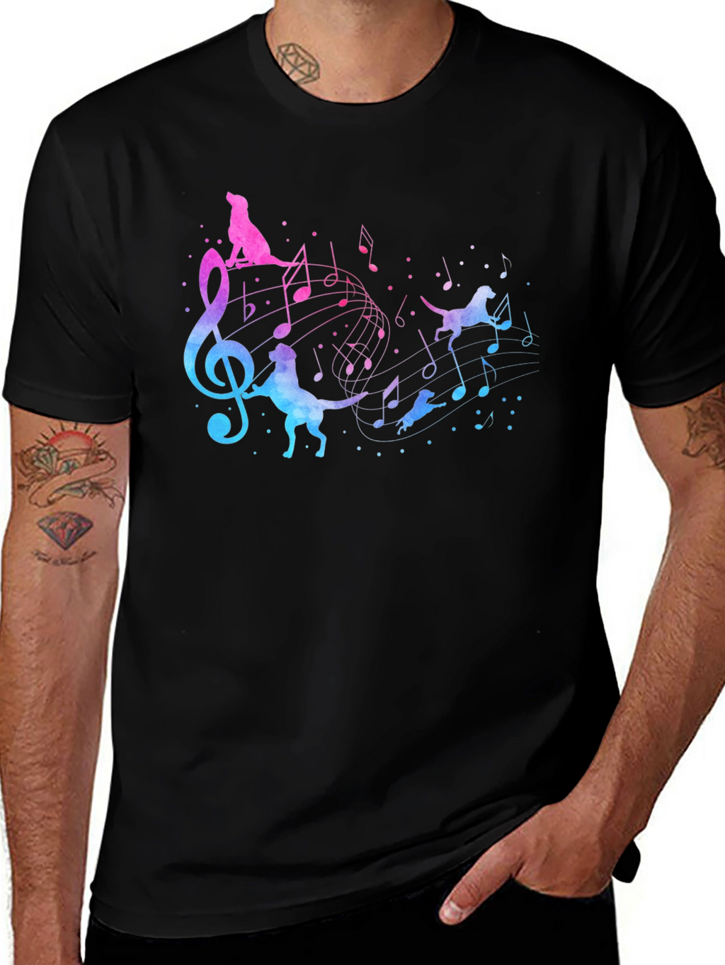 Musical Dog T-Shirt - Mens Black Tee