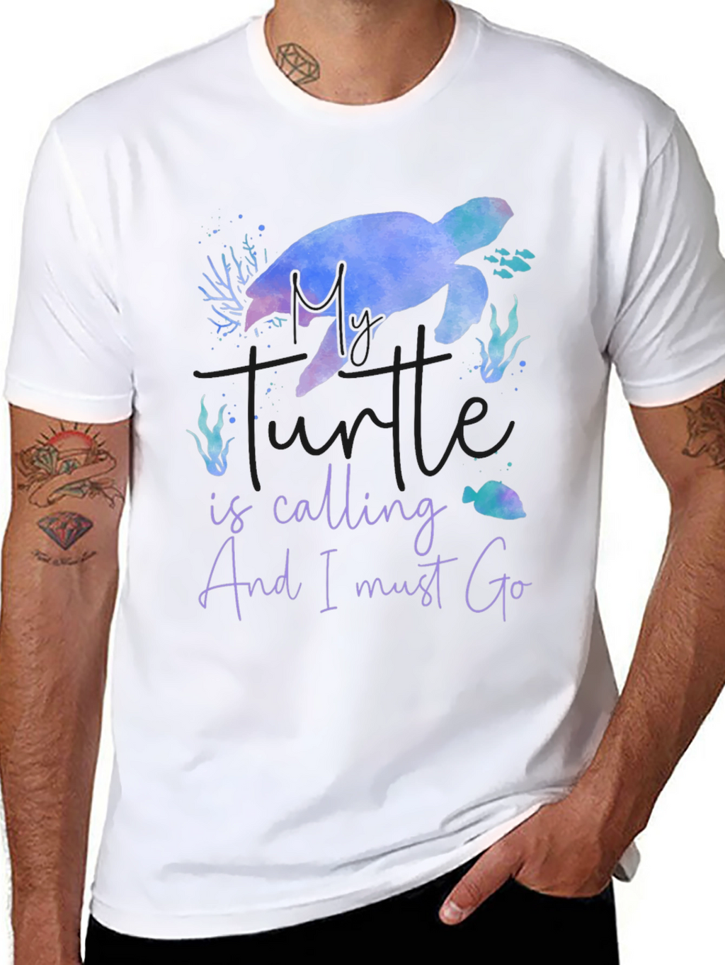 My Turtle Is Calling Mens Black T-Shirt