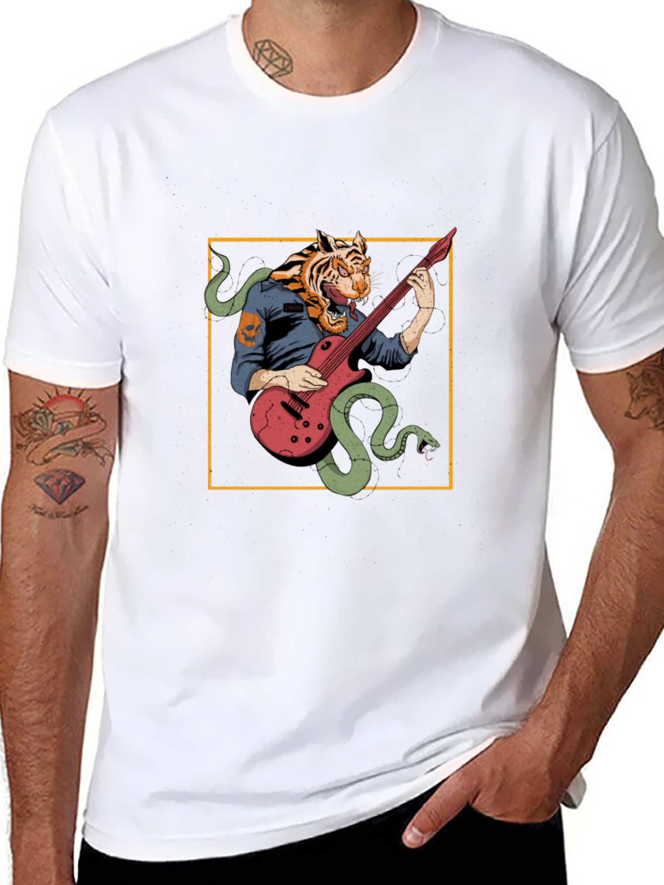 Tiger Musician Black Graphic T-Shirt