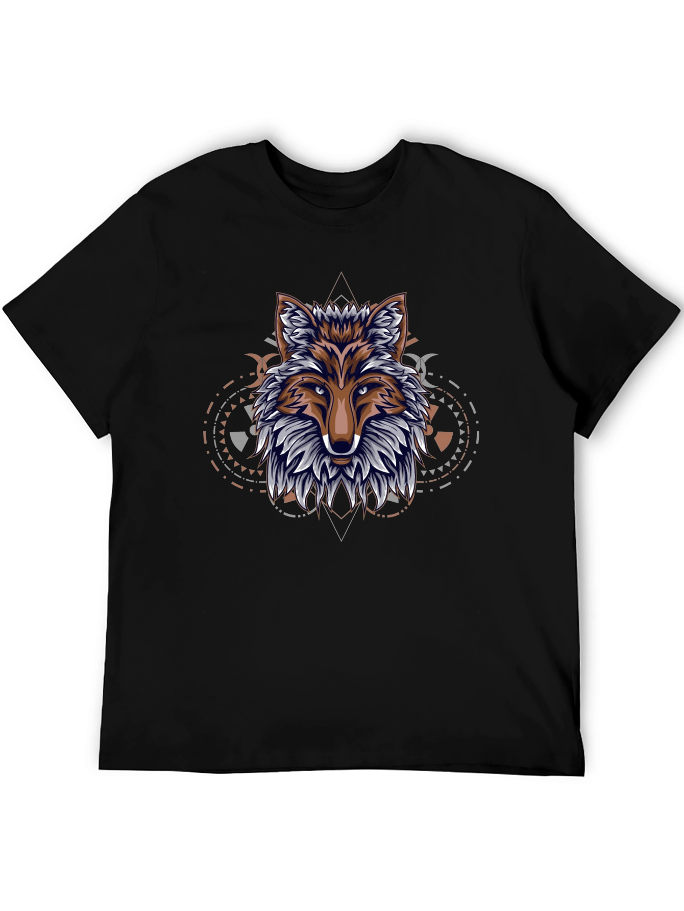 Geometric Fox Graphic Black T-Shirt