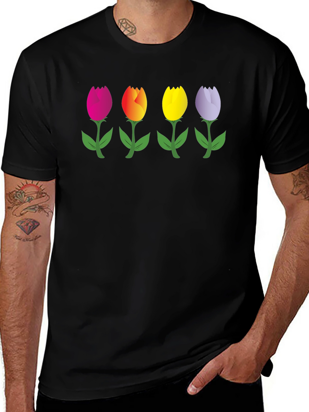 Tulip Array Graphic Black T-Shirt