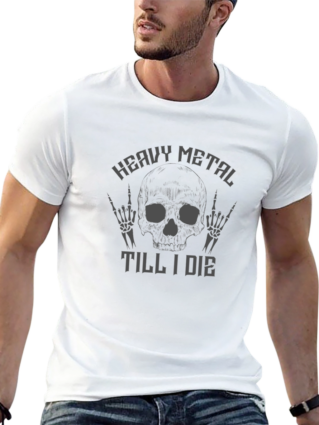 Heavy Metal Skull Graphic Black T-Shirt