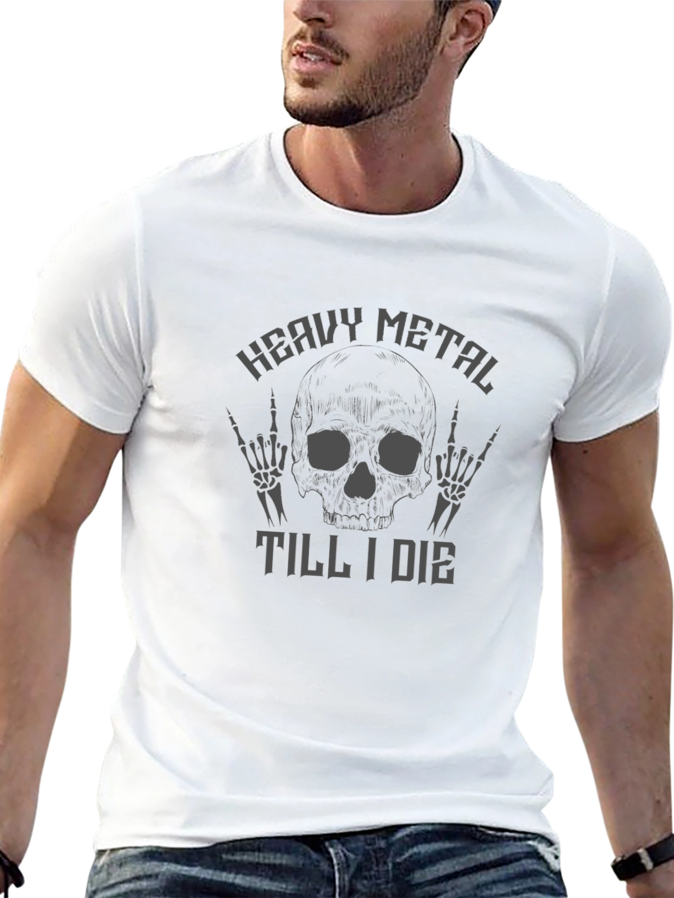 Heavy Metal Skull Graphic Black T-Shirt