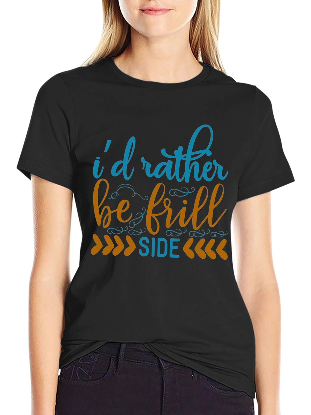 Id Rather Be Frill Side Black T-Shirt
