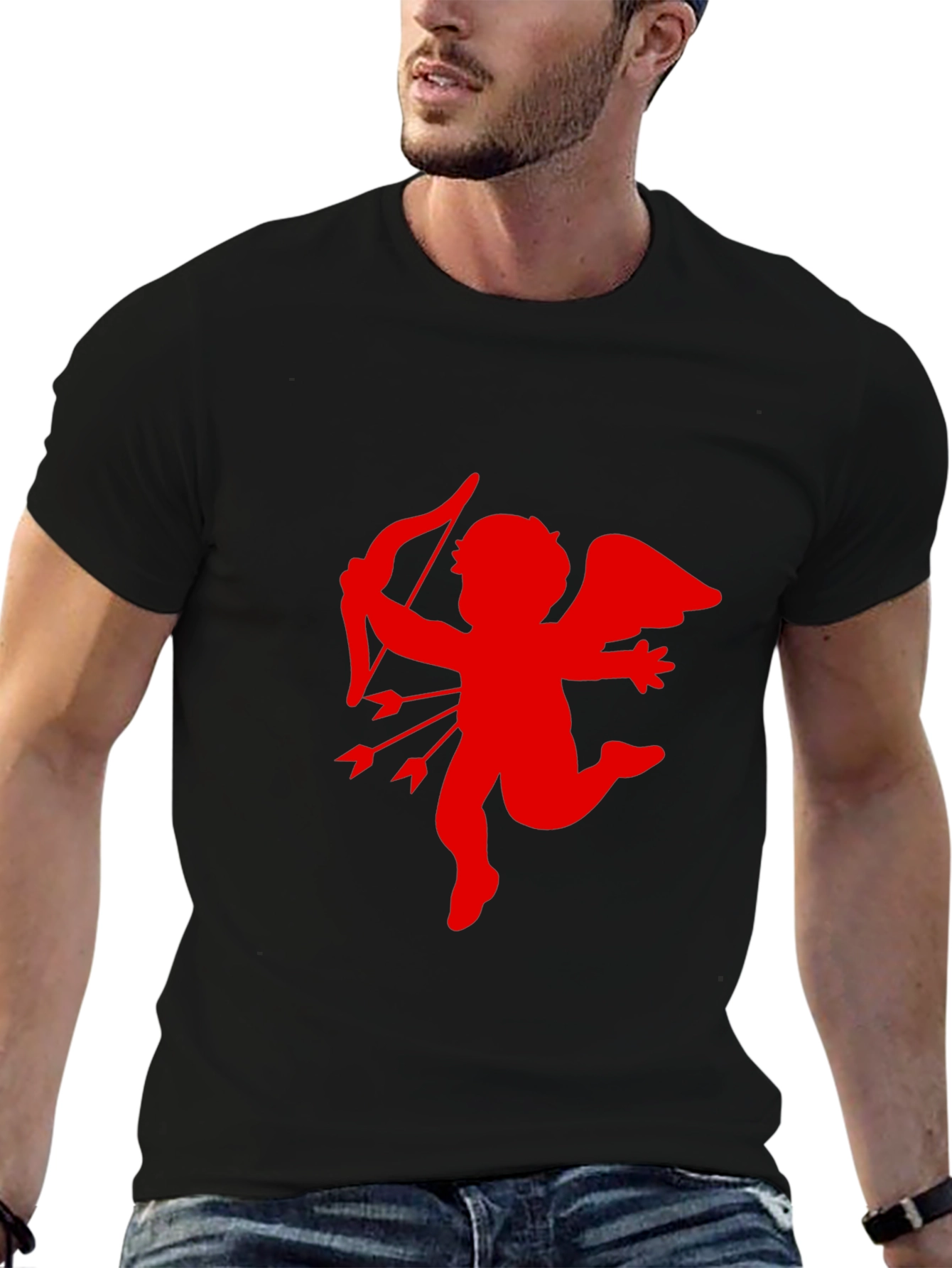 Cupid Graphic Tee - Black Cotton Blend Casual Wear
