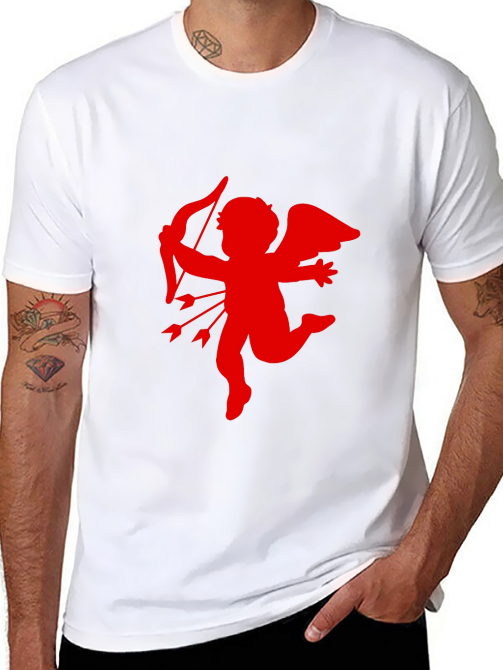 Cupid Graphic Tee - Black Cotton Blend Casual Wear