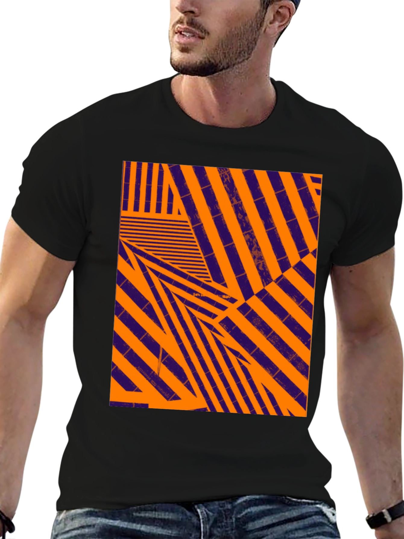 Abstract Geometric Pattern Black T-Shirt