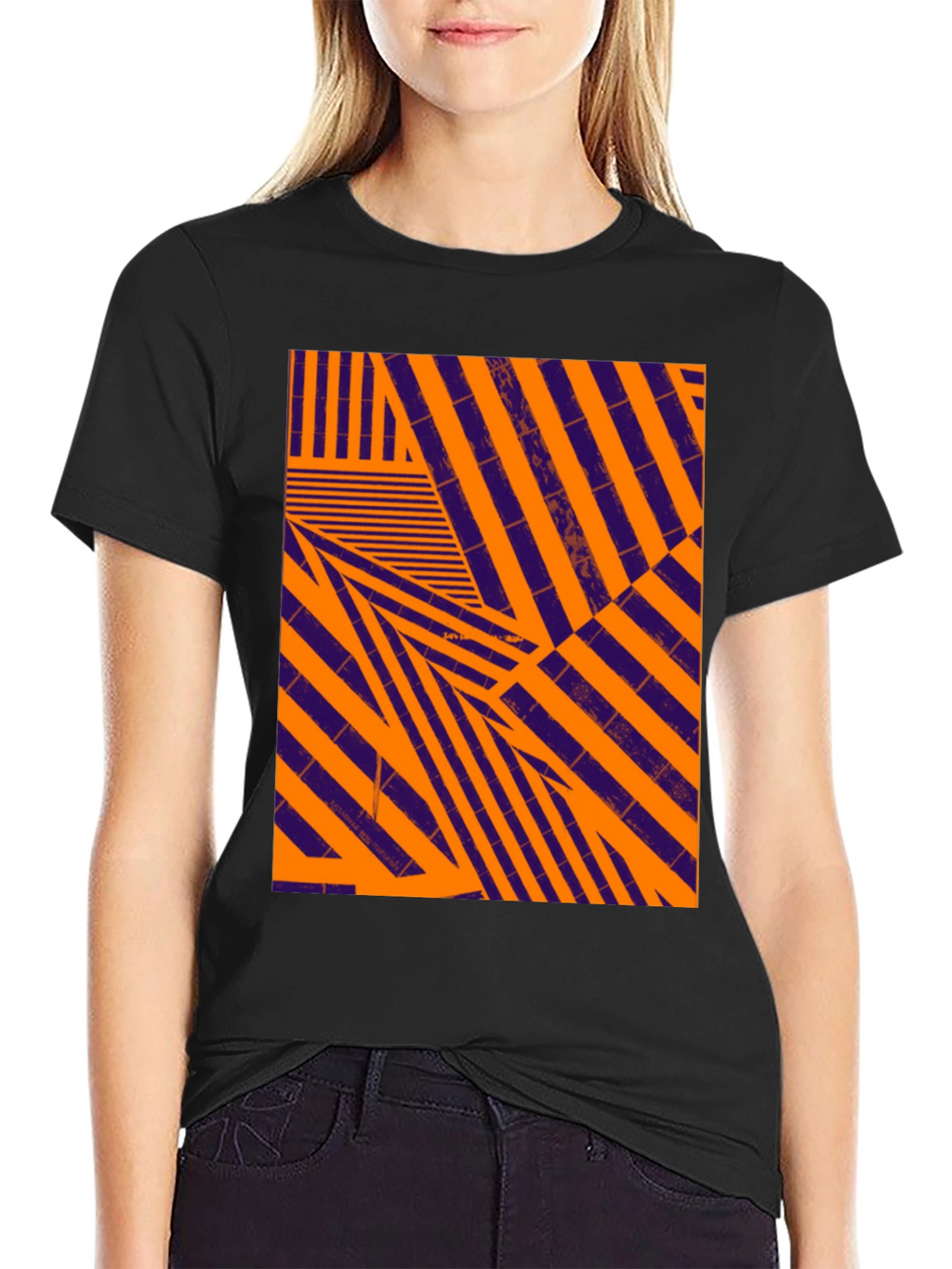 Abstract Geometric Pattern Black T-Shirt
