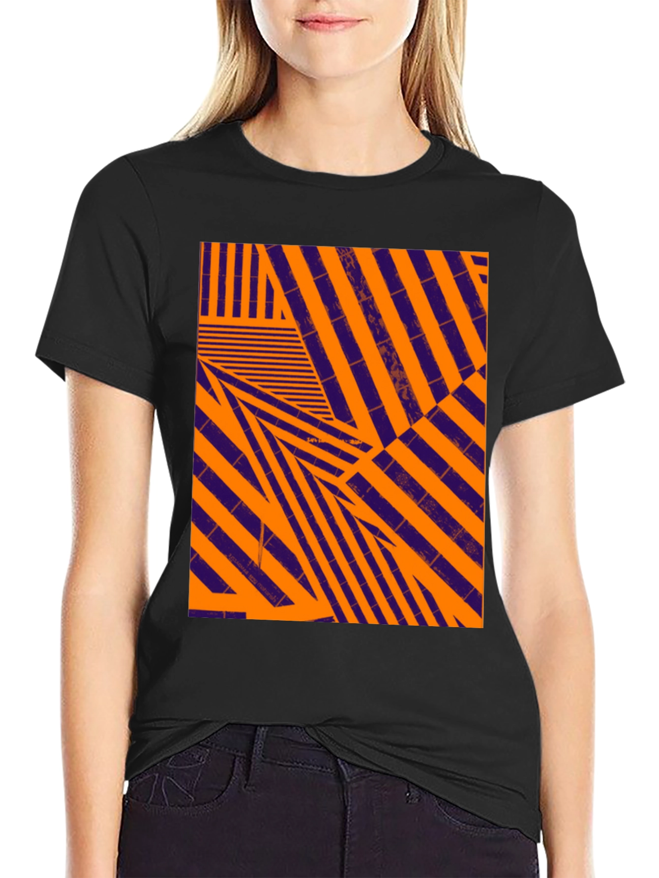 Abstract Geometric Pattern Black T-Shirt