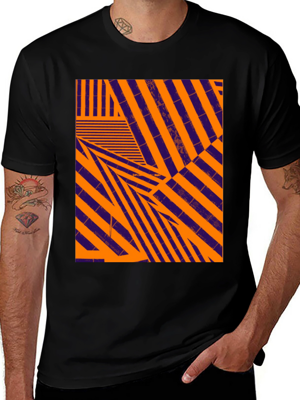 Abstract Geometric Pattern Black T-Shirt