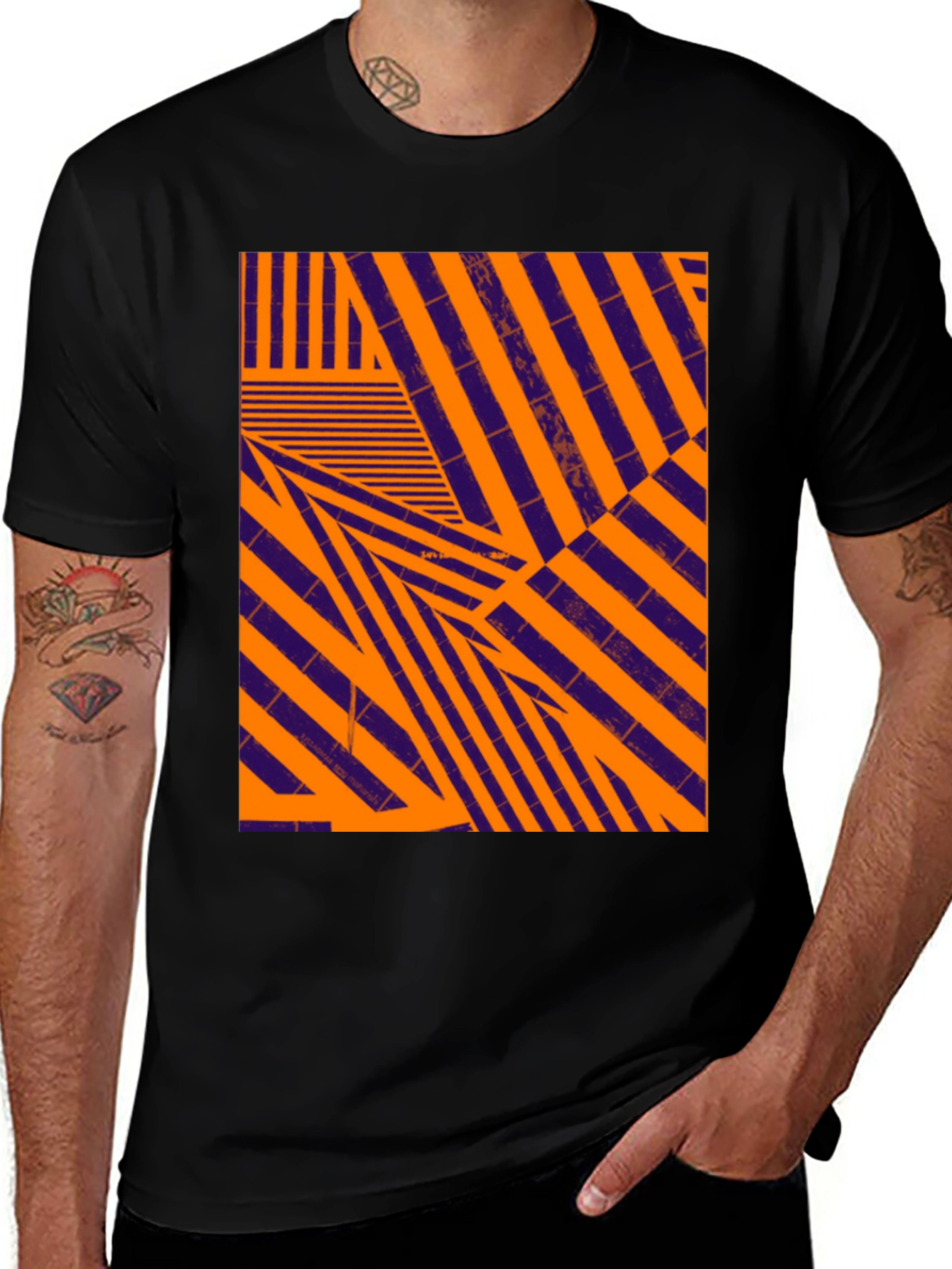 Abstract Geometric Pattern Black T-Shirt