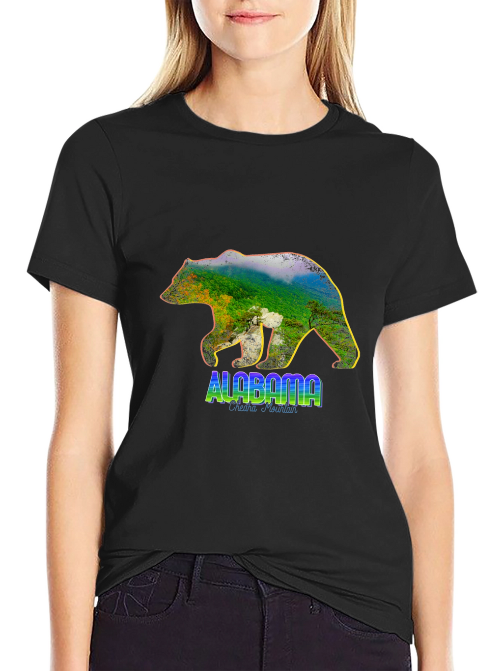 Alabama Bear Graphic T-Shirt - Mens Black Crew Neck