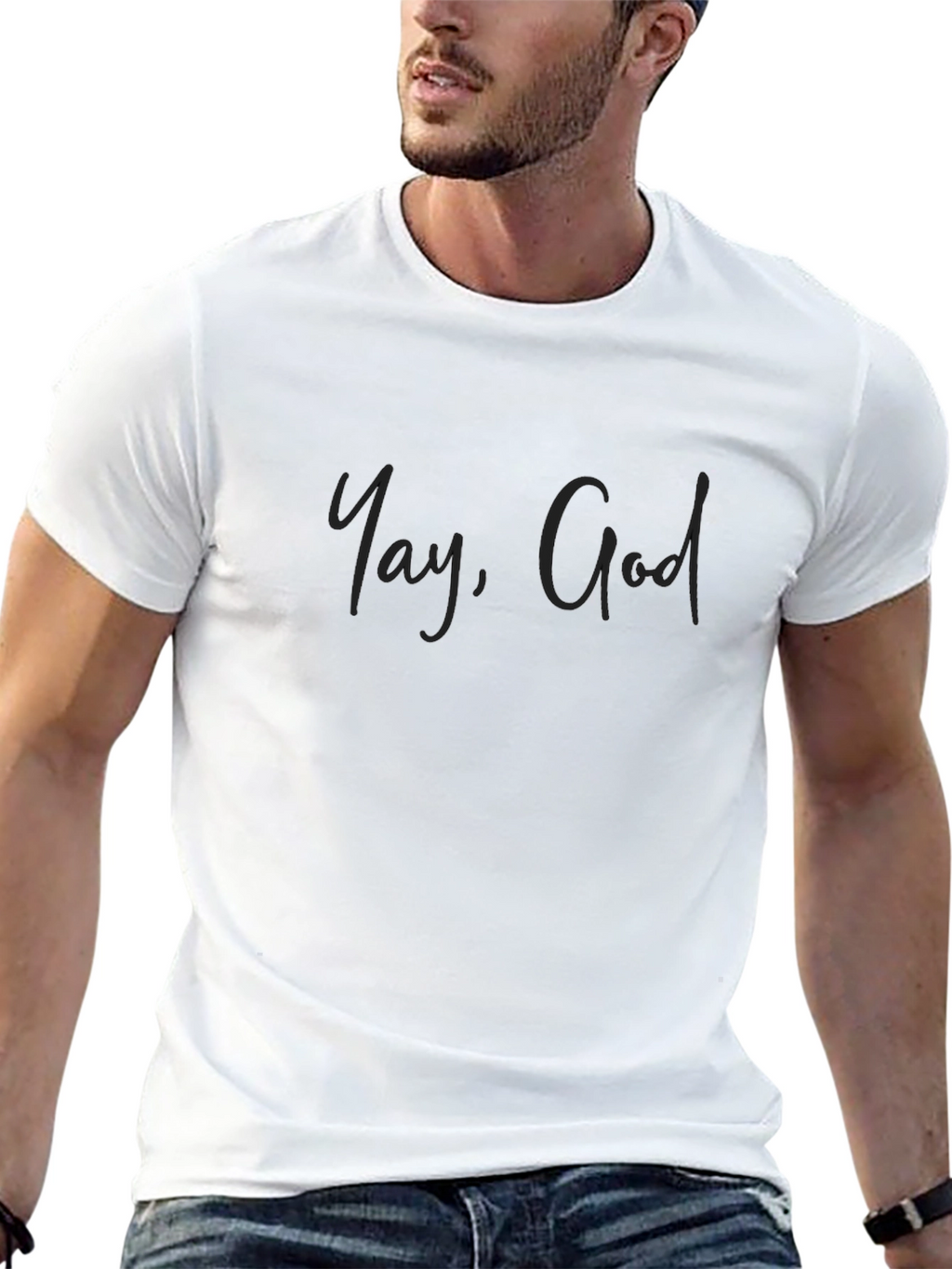 Yay God T-Shirt - Black Crew Neck Casual Wear