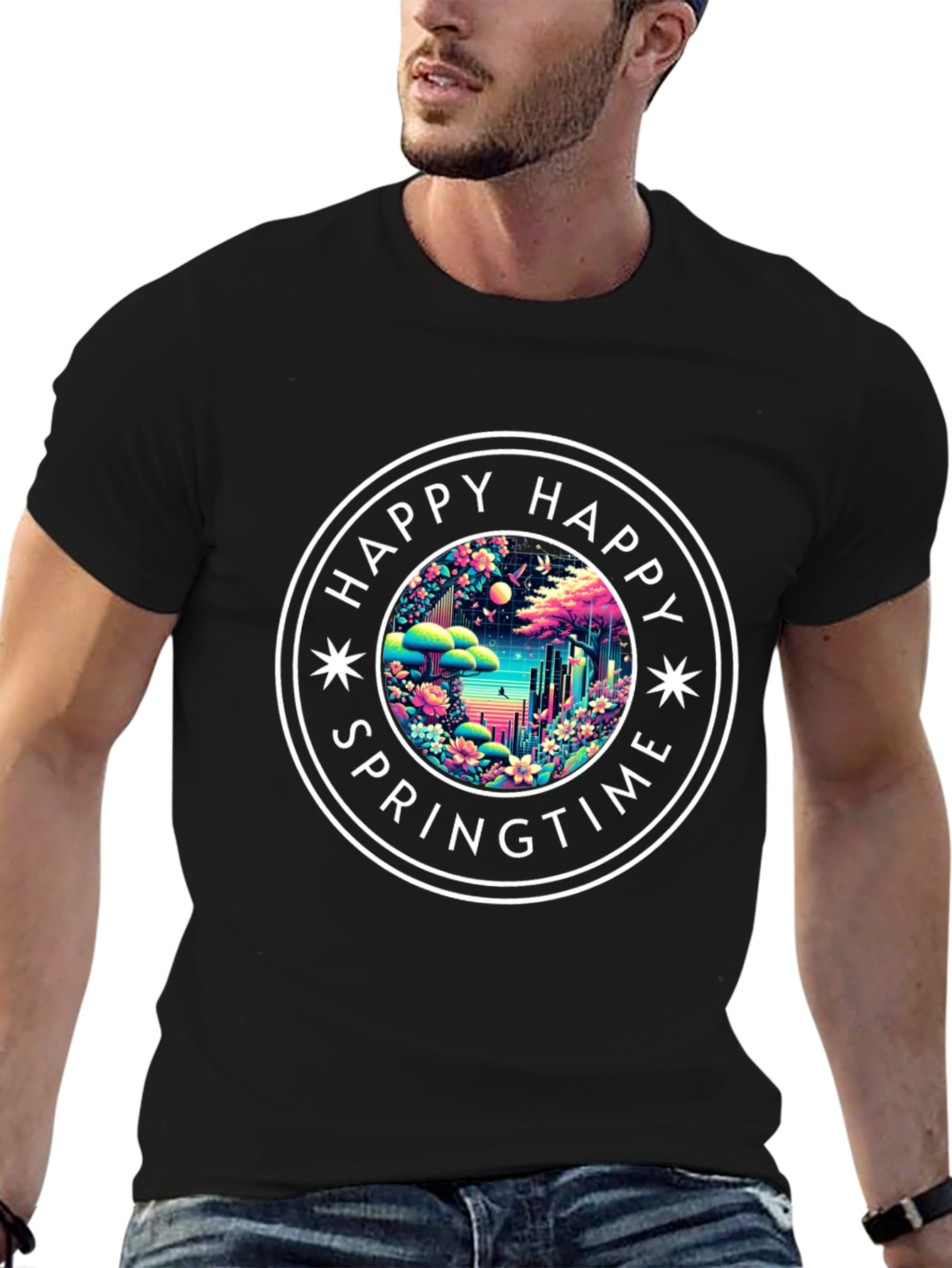 Happy Springtime Graphic Tee - Black