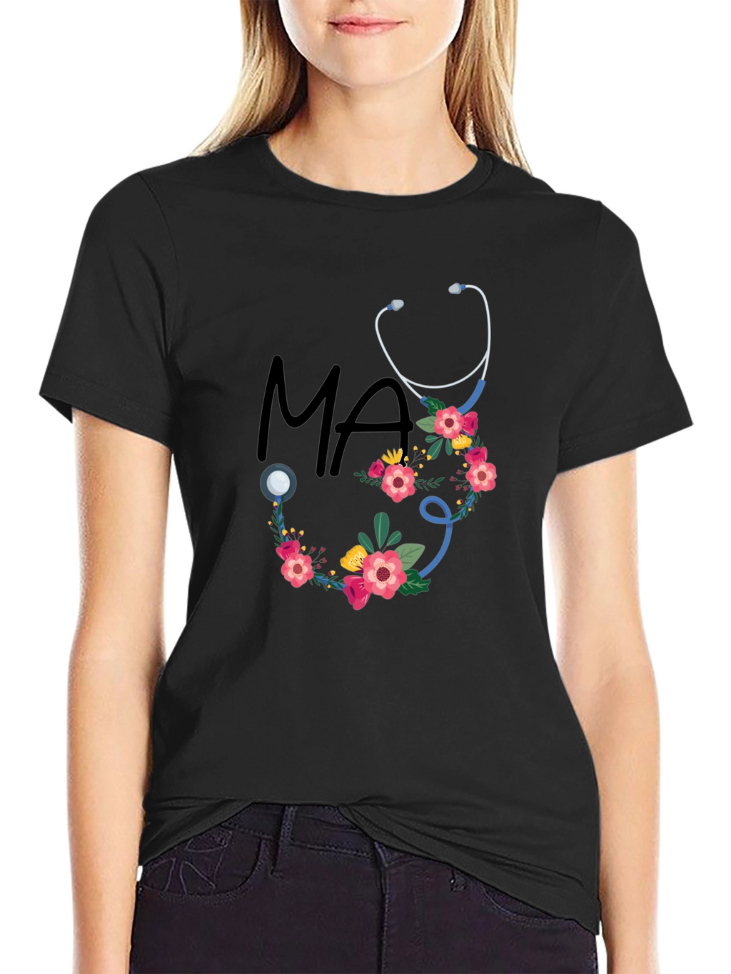Floral Stethoscope MA T-Shirt - Medical Assistant Style