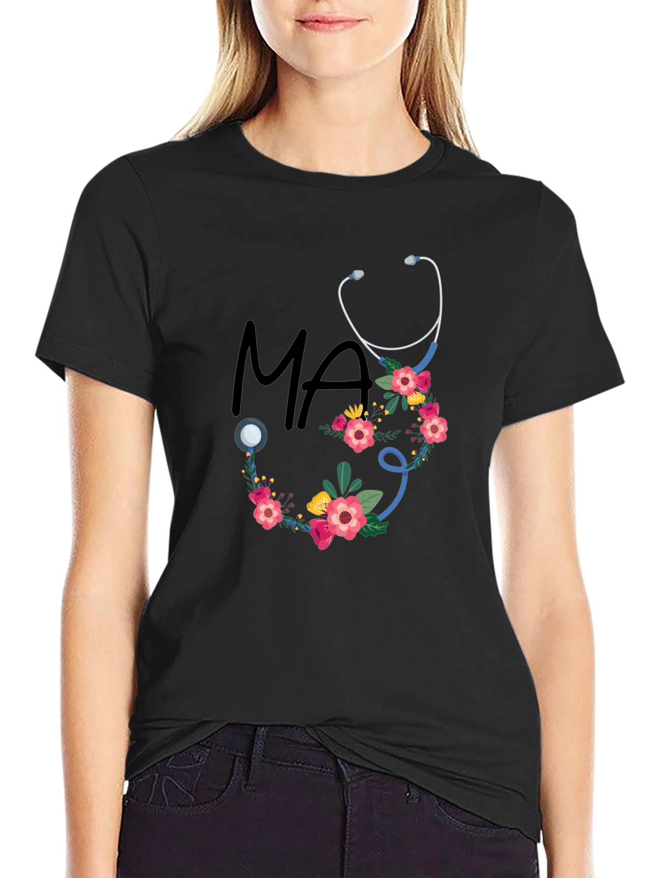 Floral Stethoscope MA T-Shirt - Medical Assistant Style