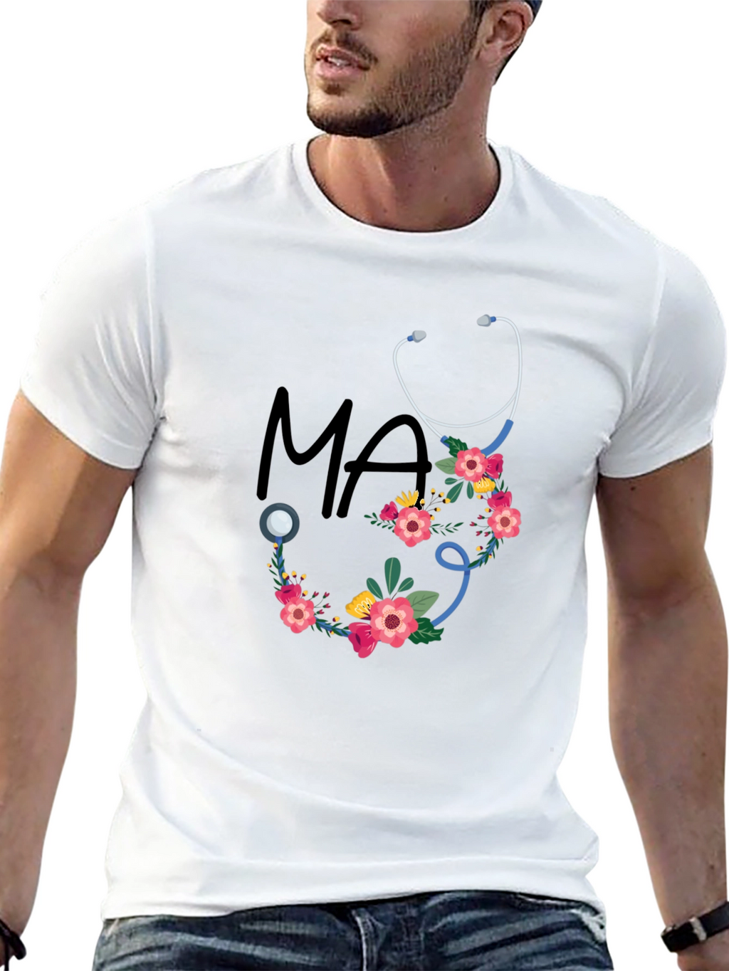 Floral Stethoscope MA T-Shirt - Medical Assistant Style