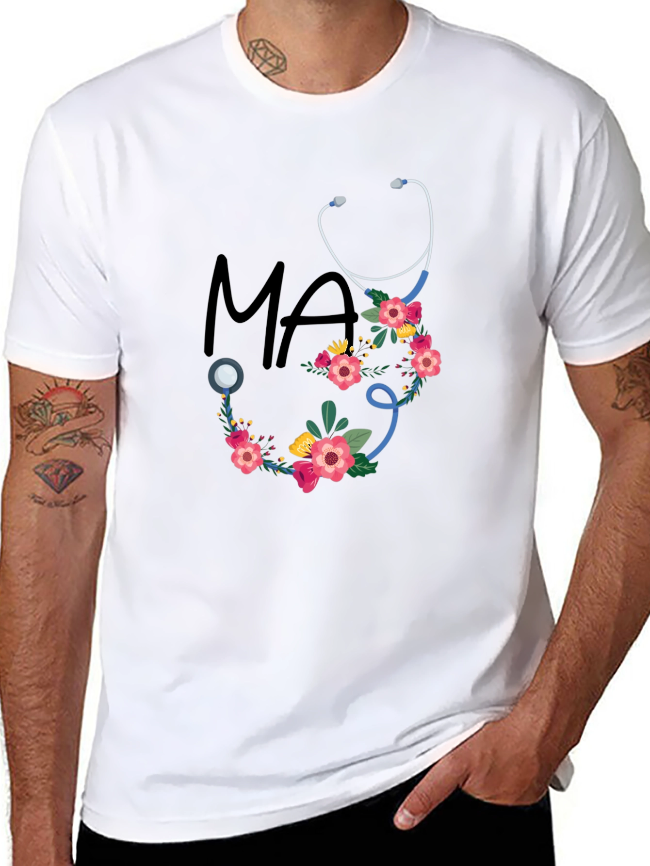 Floral Stethoscope MA T-Shirt - Medical Assistant Style