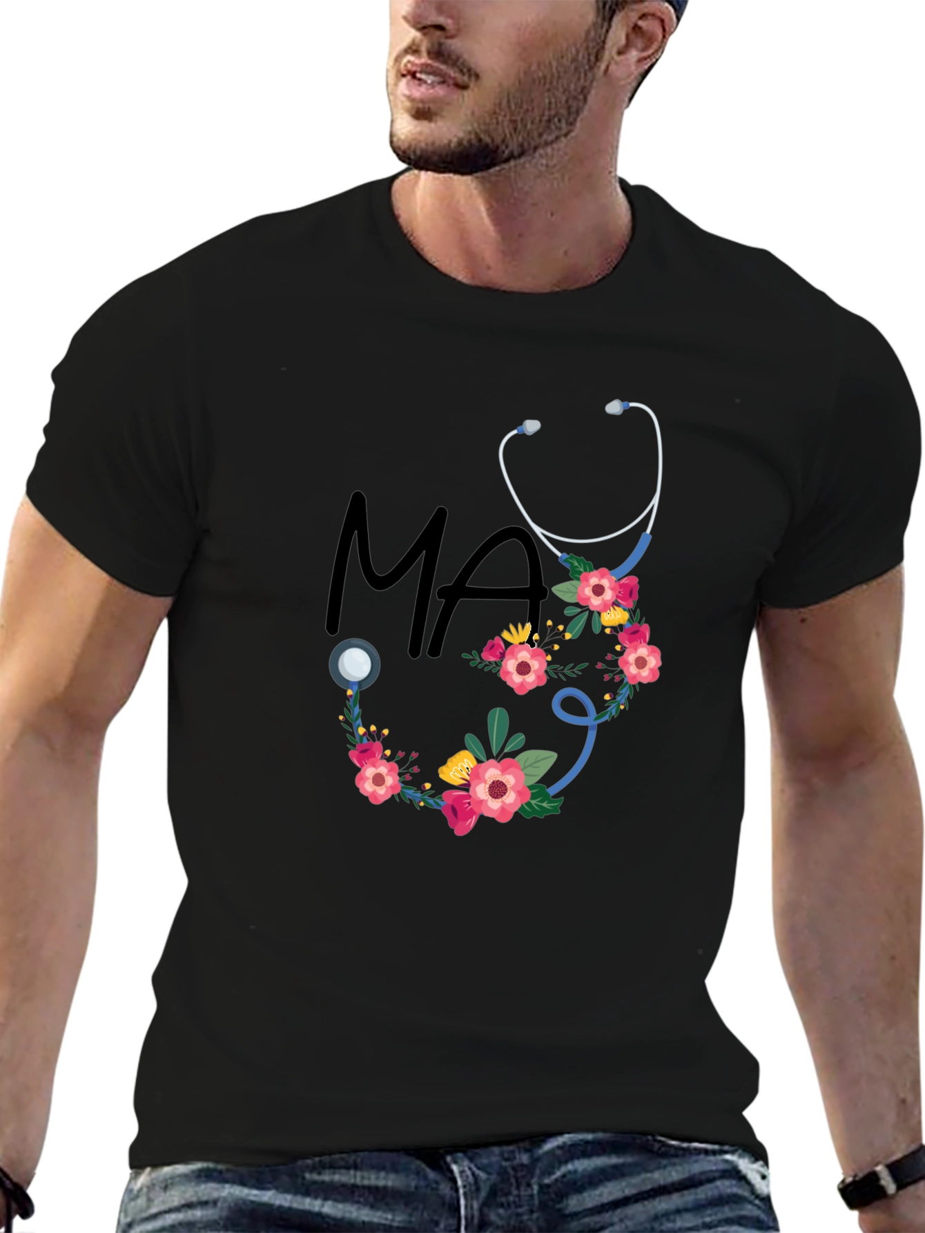 Floral Stethoscope MA T-Shirt - Medical Assistant Style