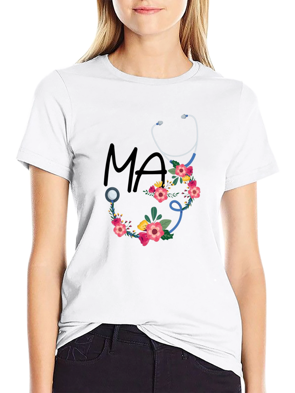 Floral Stethoscope MA T-Shirt - Medical Assistant Style