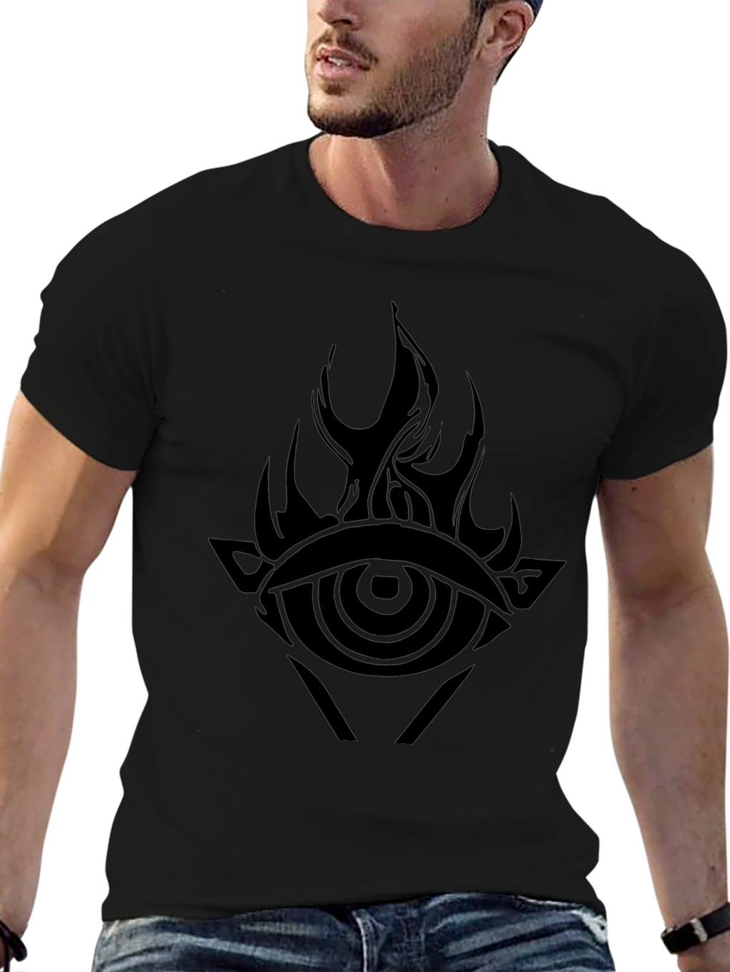 Mens Black Graphic Tee - Eye of Fire