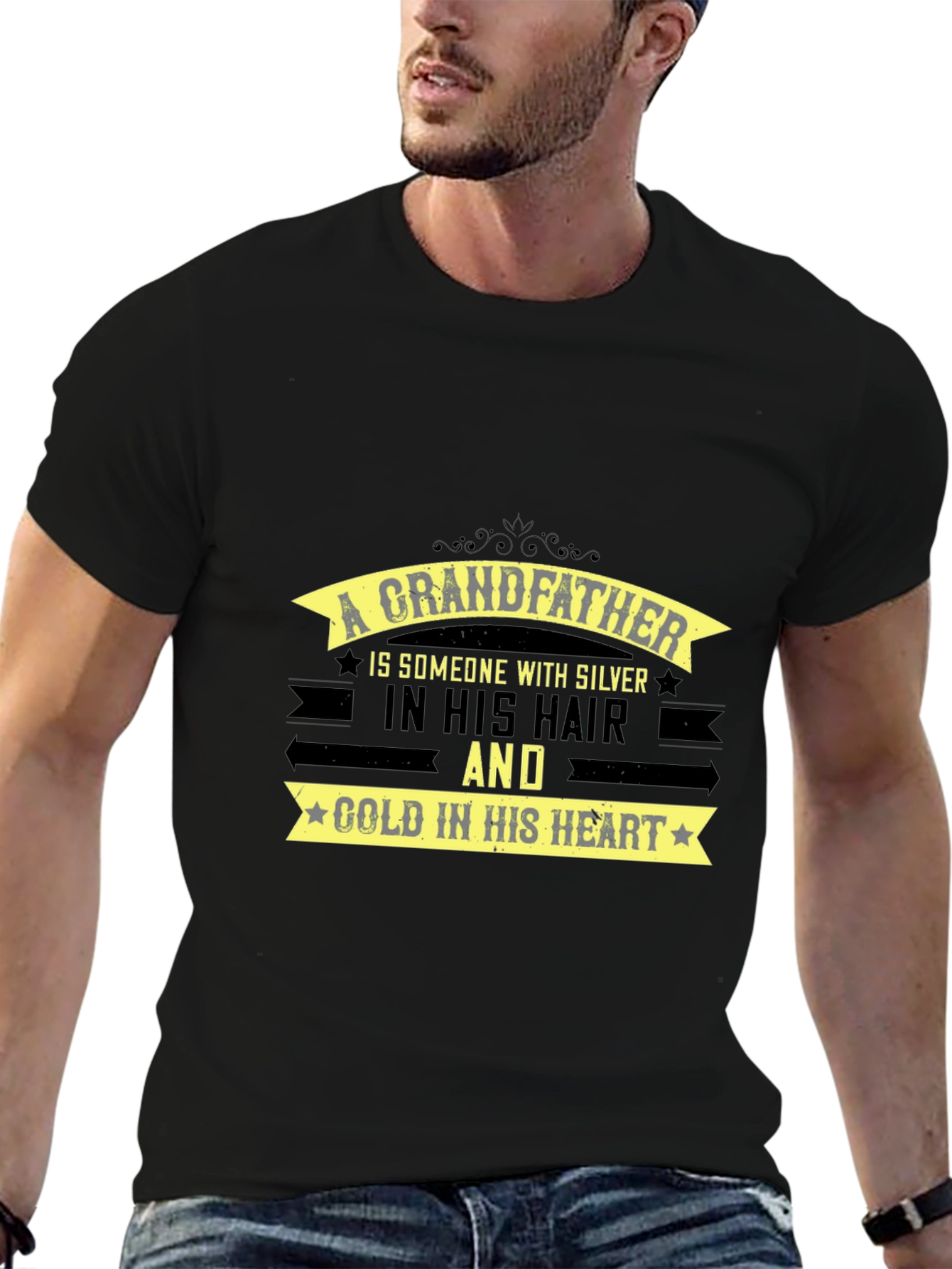 Grandfather Silver Hair Gold Heart T-Shirt