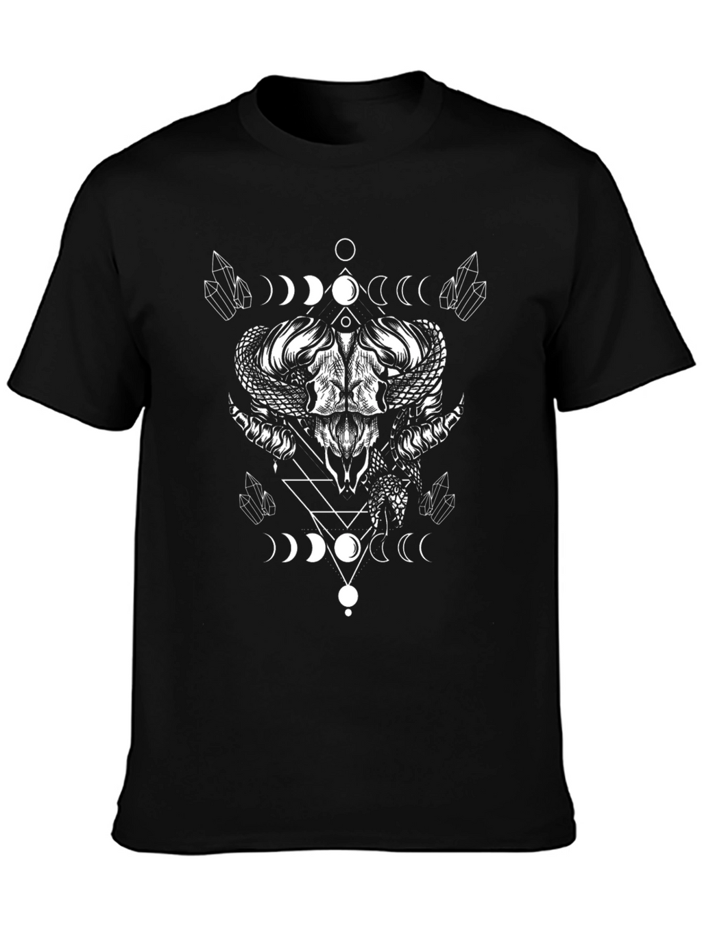 Occult Ram Skull Graphic Tee - Black Cotton T-Shirt