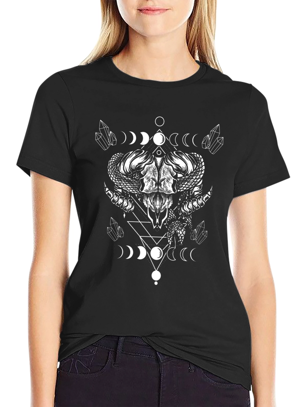 Occult Ram Skull Graphic Tee - Black Cotton T-Shirt
