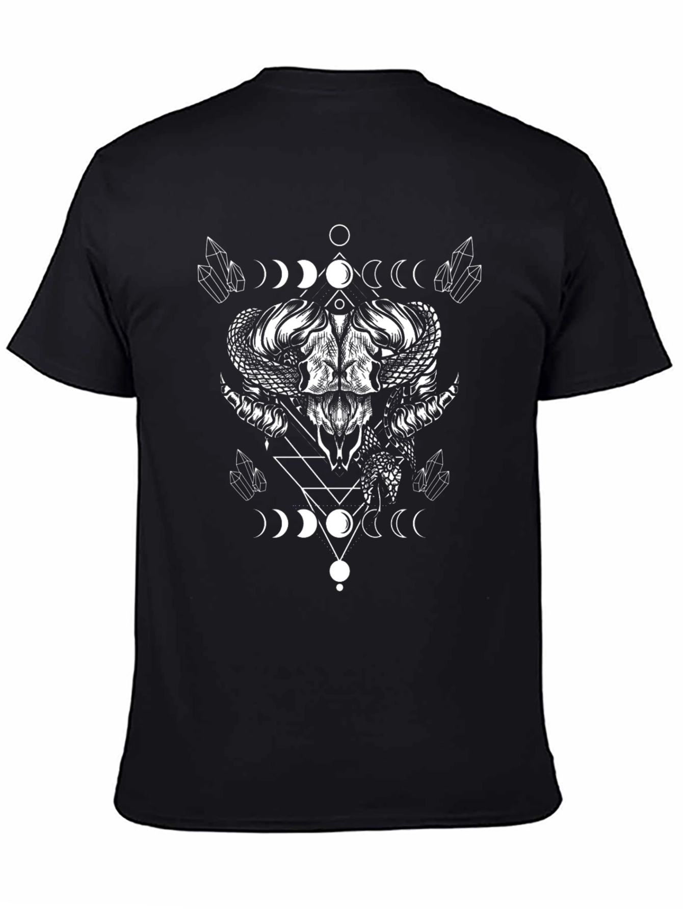 Occult Ram Skull Graphic Tee - Black Cotton T-Shirt