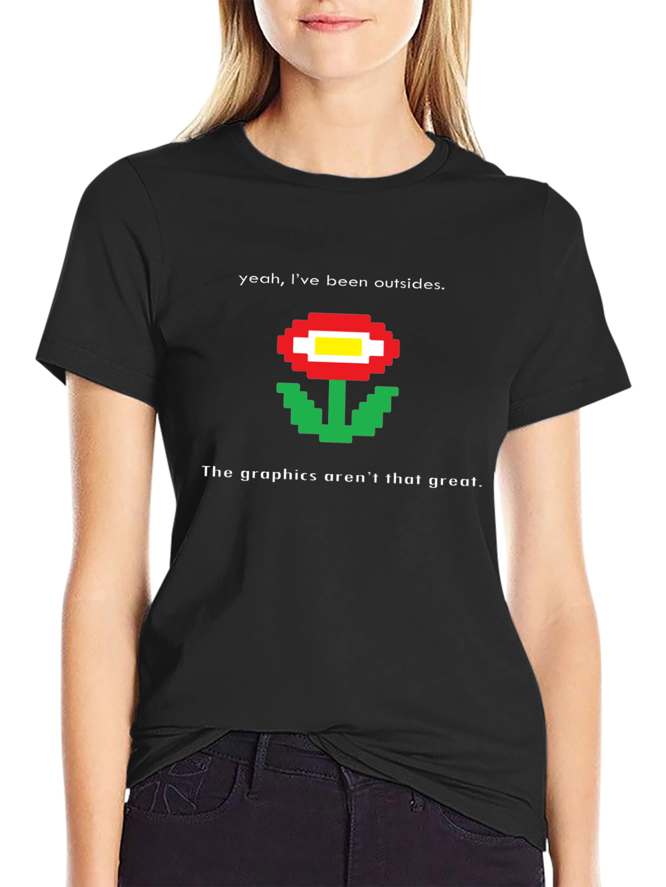 Retro Gaming T-Shirt - Pixel Flower Graphic Tee