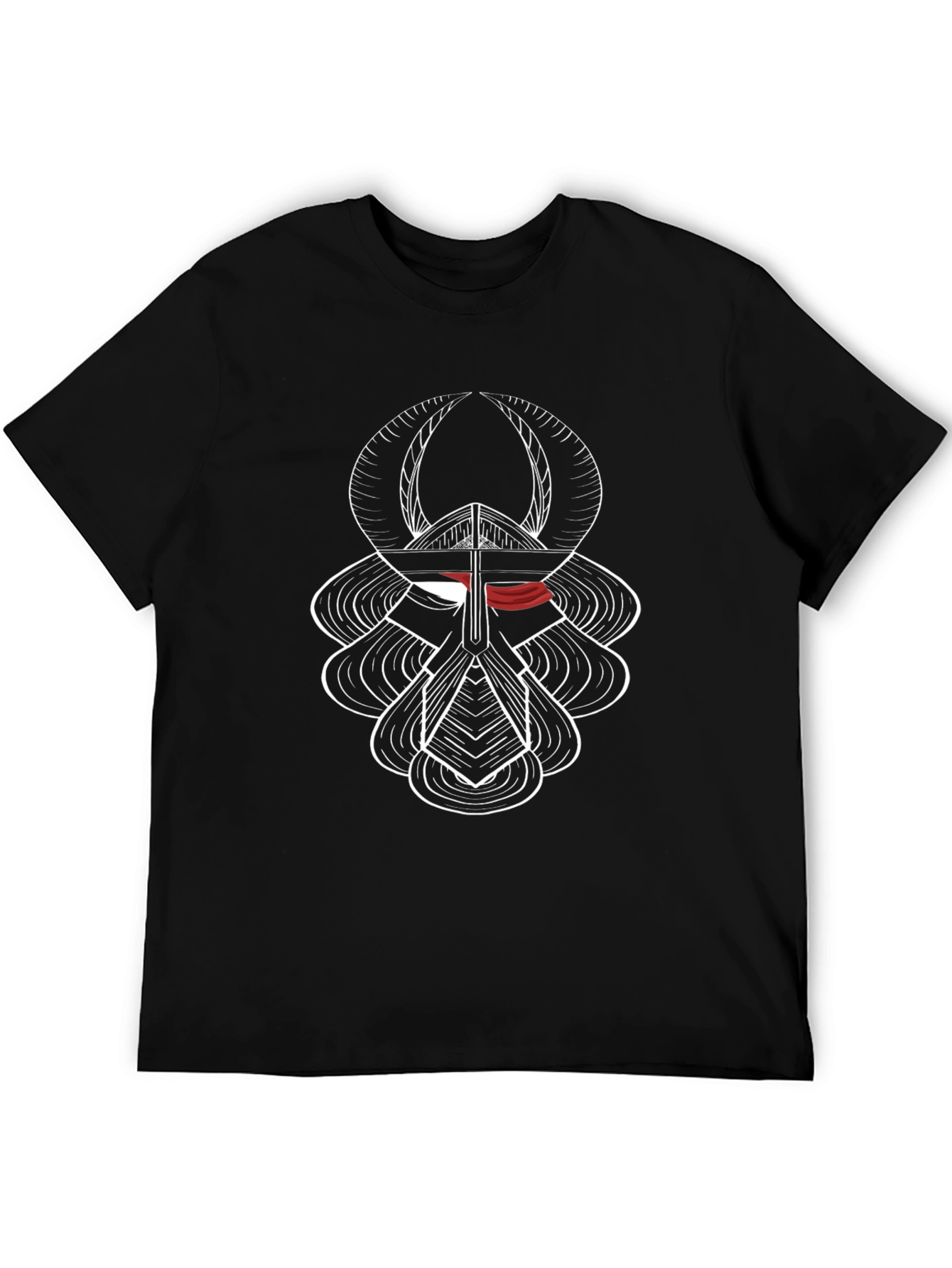 Abstract Graphic Tee - Viking Helmet Design Black Cotton T-Shirt
