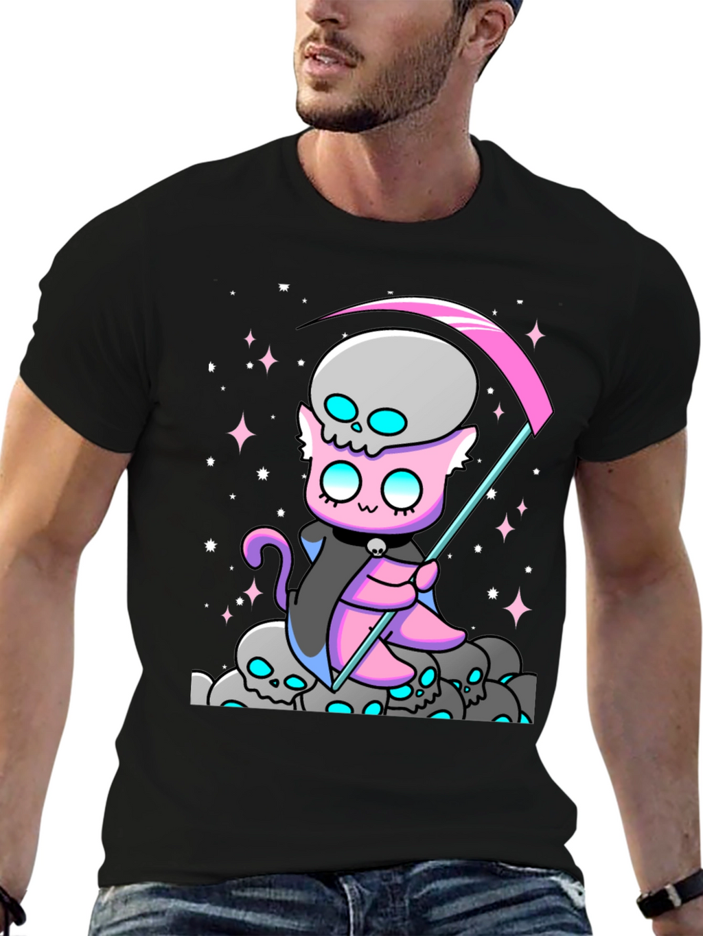 Grim Reaper Cat Graphic T-Shirt