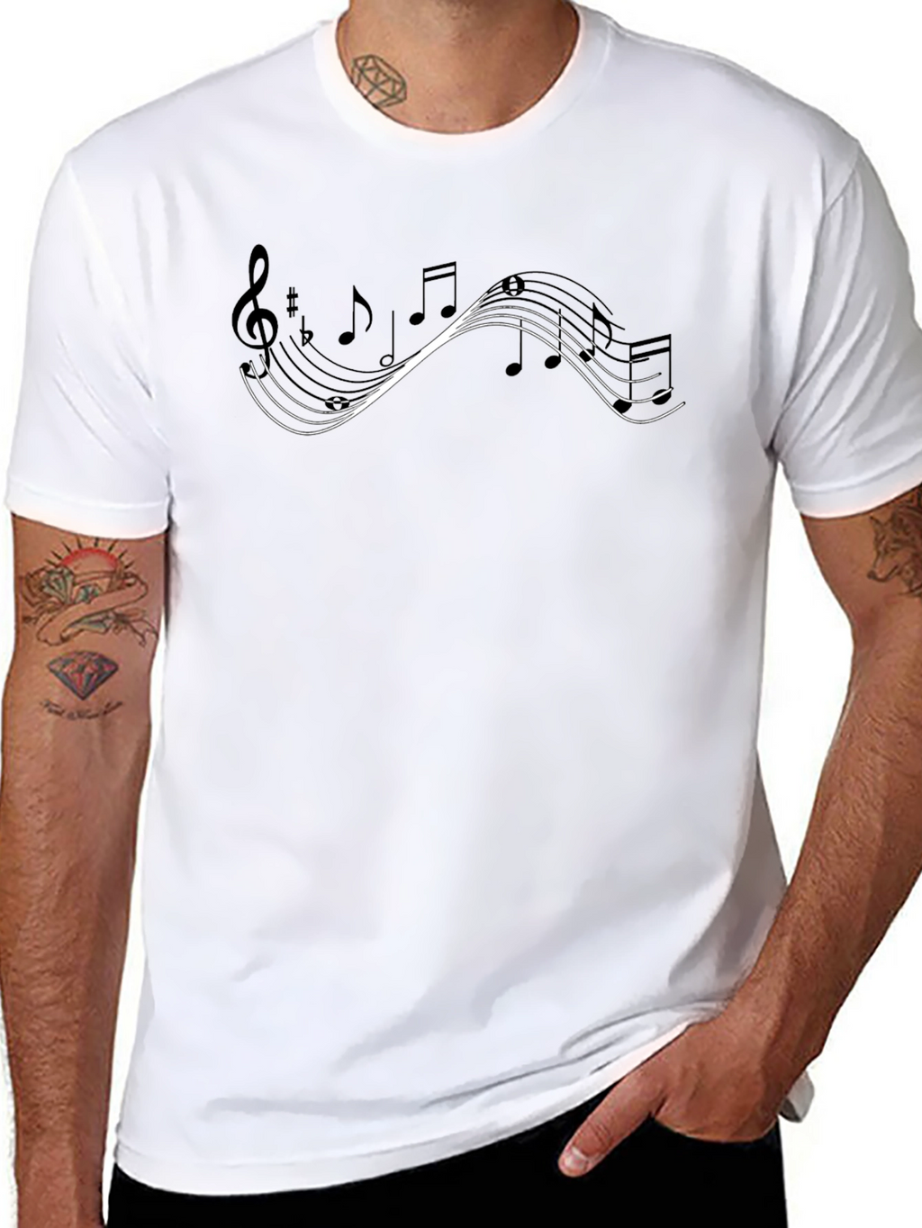 Musical Note Graphic Tee - Mens Black Cotton T-Shirt