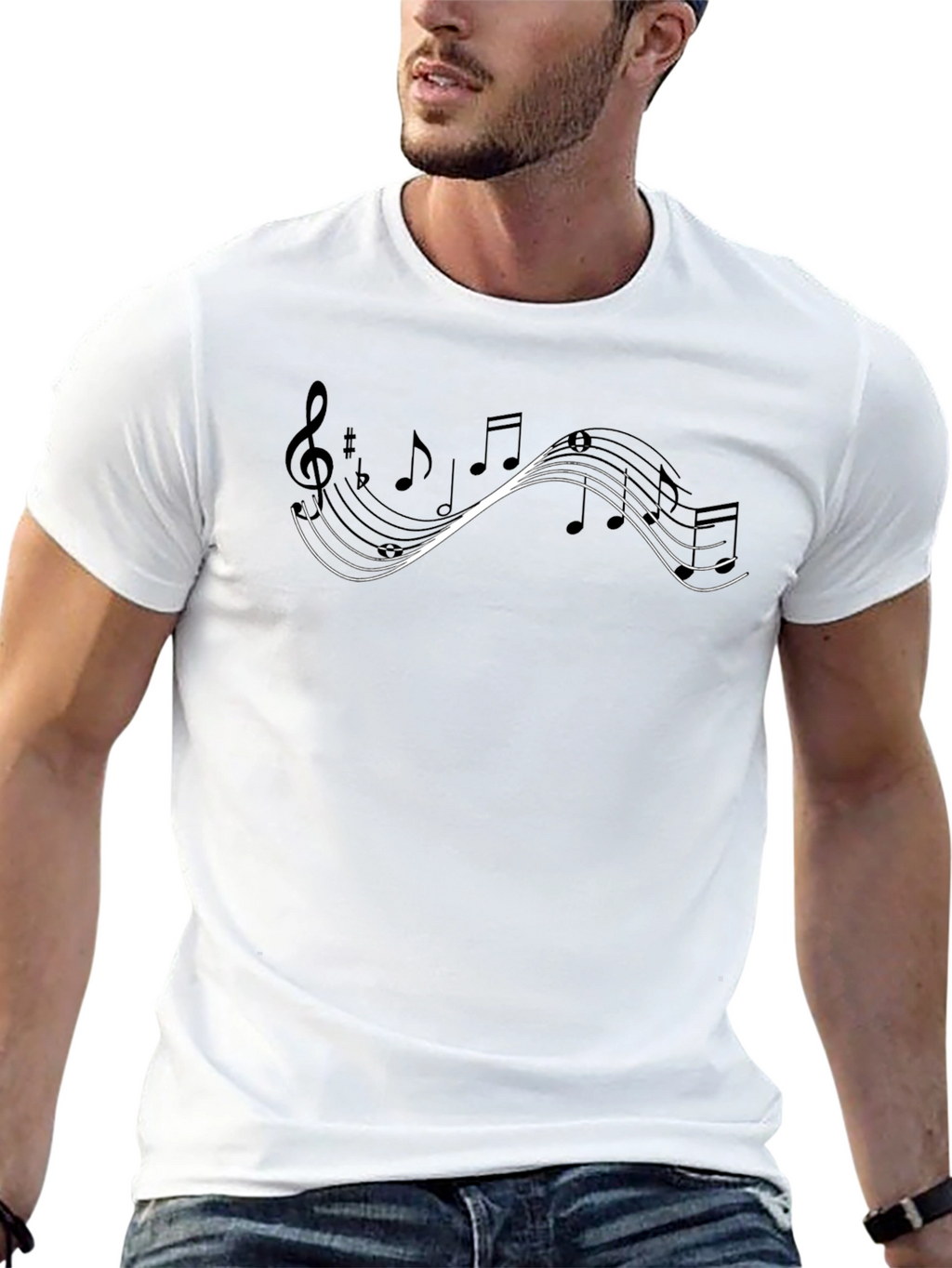 Musical Note Graphic Tee - Mens Black Cotton T-Shirt