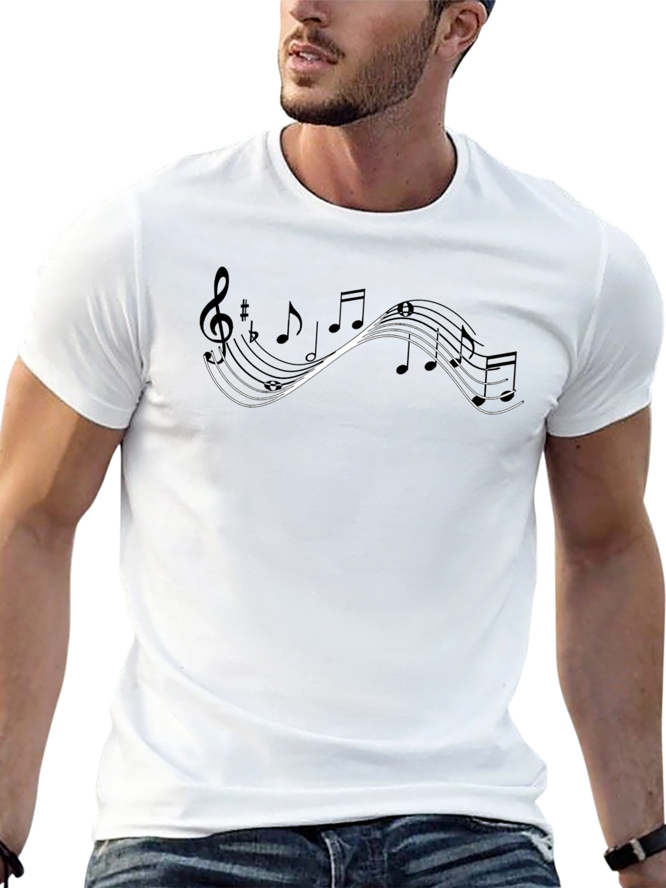 Musical Note Graphic Tee - Mens Black Cotton T-Shirt
