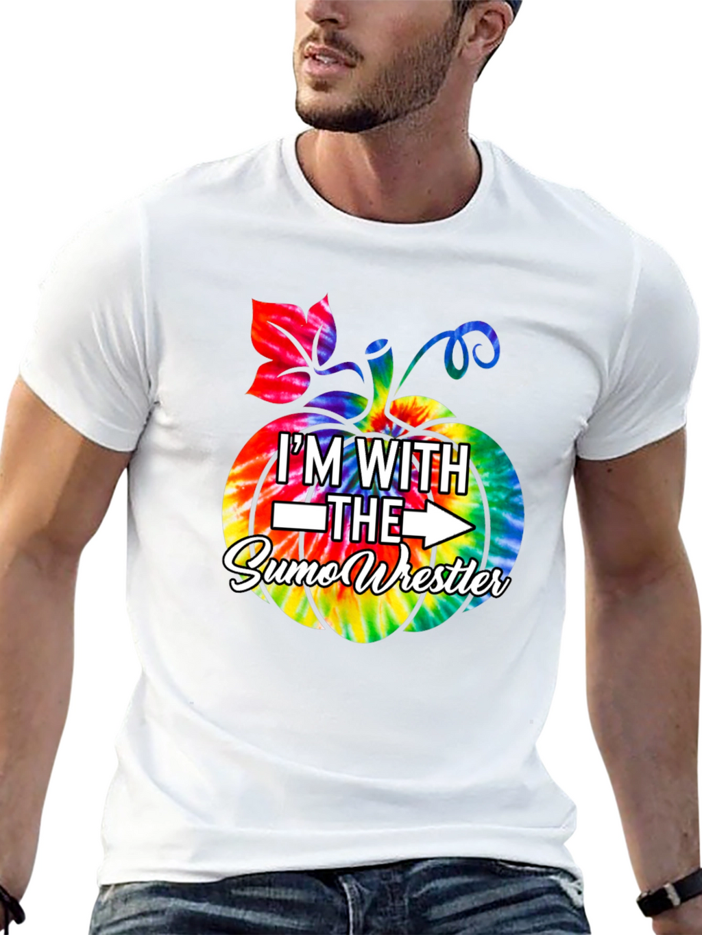 Im With the Sumo Wrestler Tie Dye Pumpkin T-Shirt