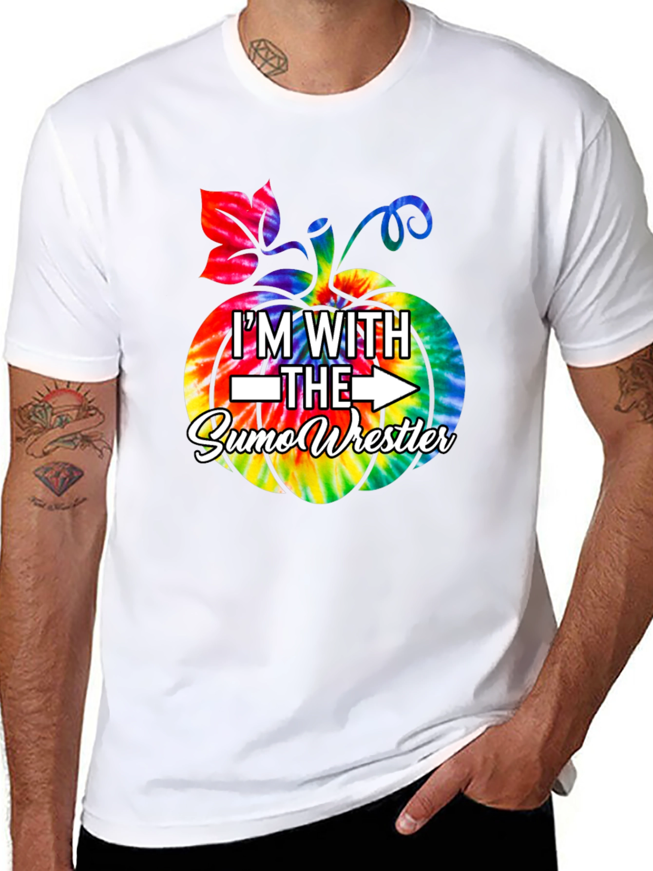 Im With the Sumo Wrestler Tie Dye Pumpkin T-Shirt