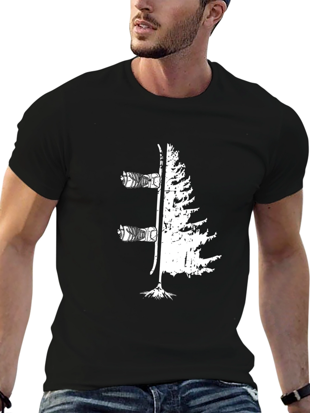 Ski & Tree Graphic Tee - Nature Lovers T-Shirt