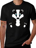 Cartoon Badger Graphic Print Black T-Shirt